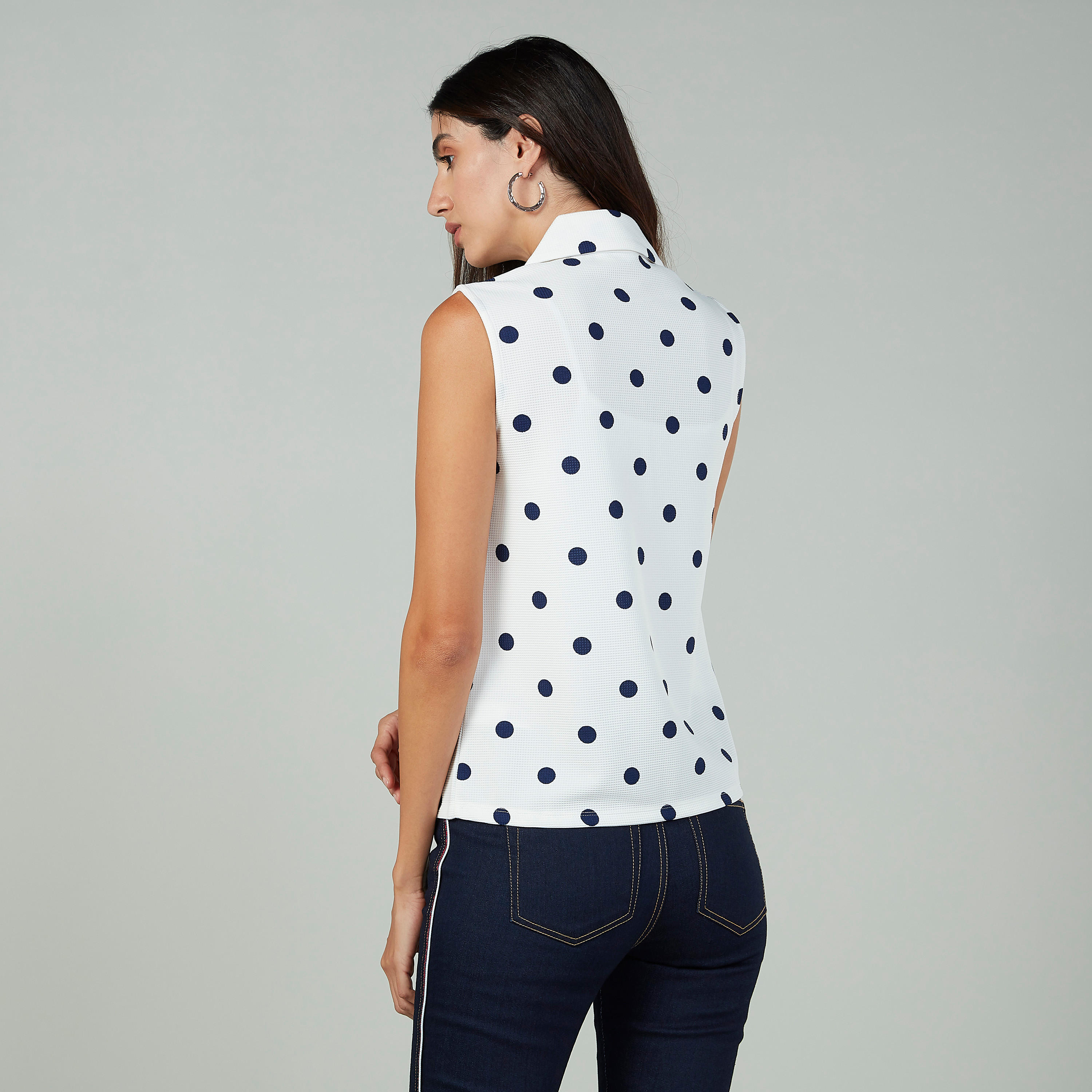 بلوزة منقّطة سليم دون أكمام بياقة برباط-women-clothing-shirtsandblouses-blouses-image-4