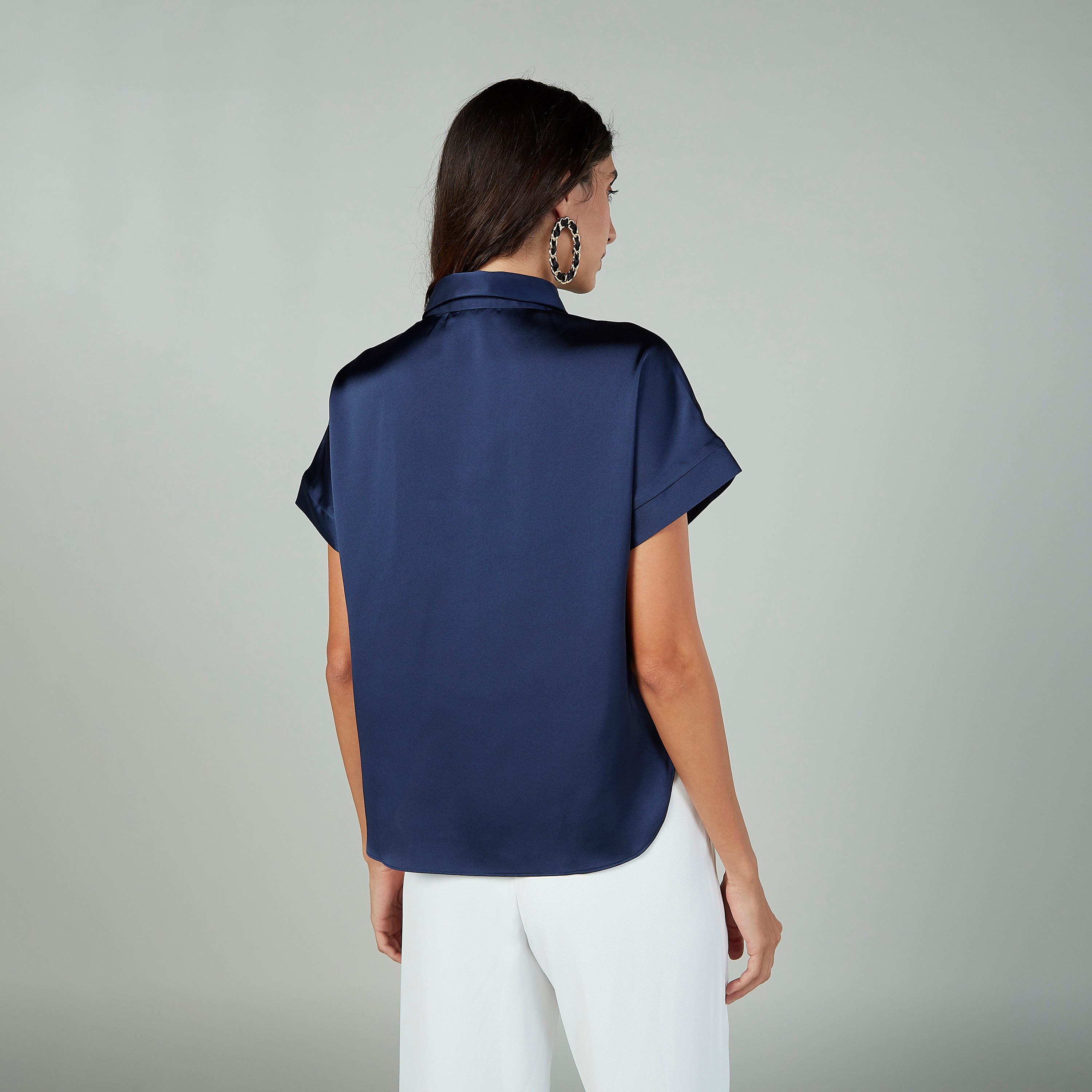 Plain Top with Short Sleeves and Spread Collar-women-clothing-shirtsandblouses-blouses-image-4