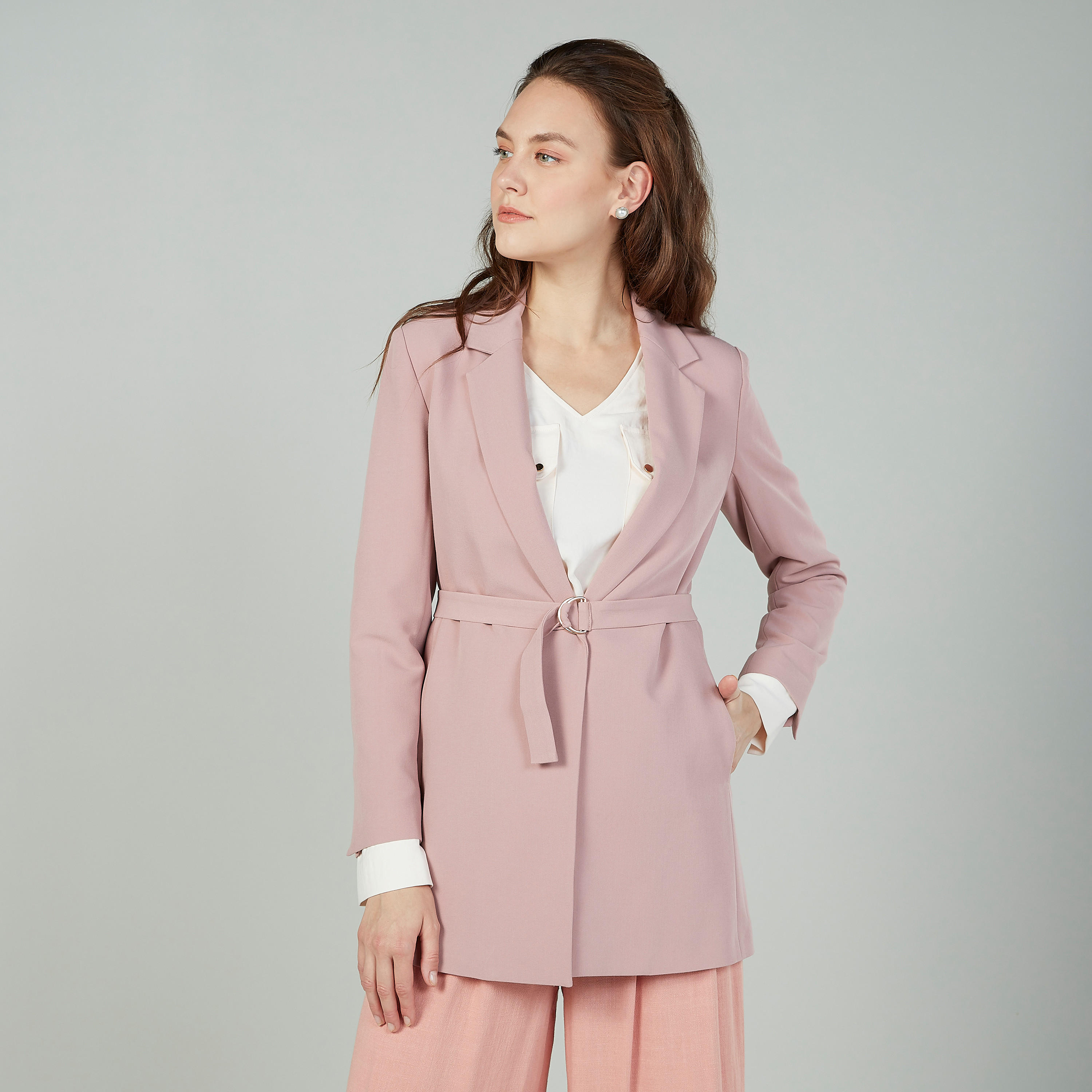 جاكيت بليزر سادة مع أربطة-women-clothing-coatsandjackets-blazers-image-1