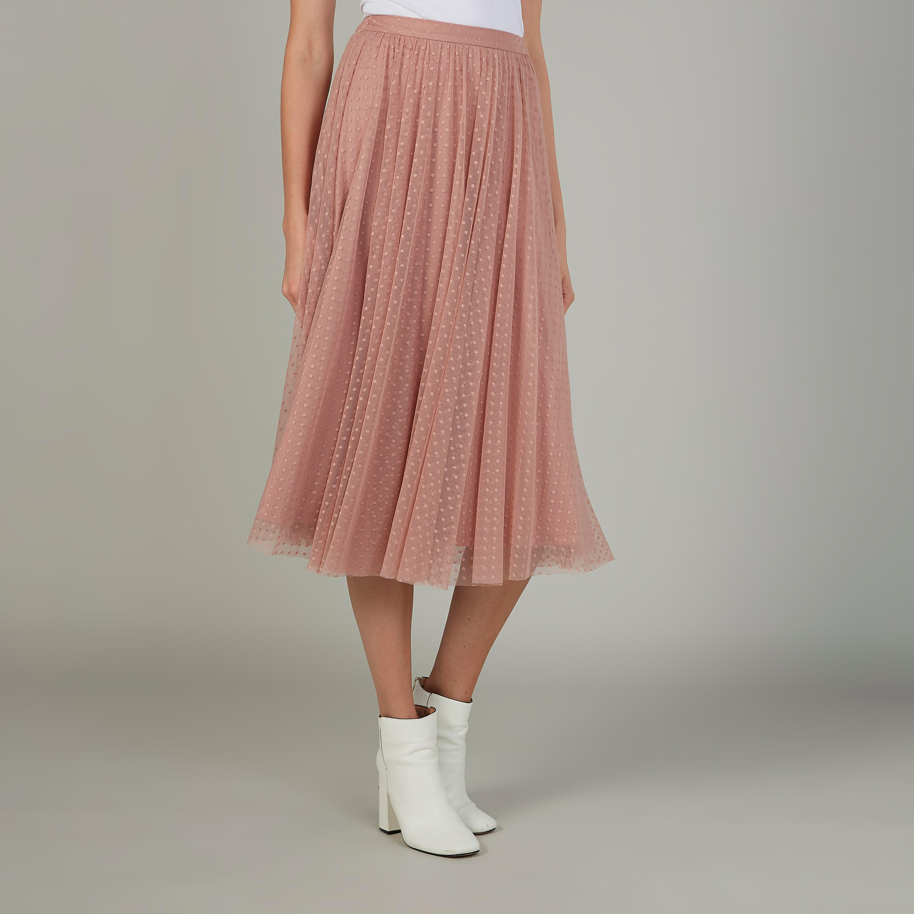 تنورة إيه لاين بارزة الملمس متوسطة الطول بخصر مطّاطي-women-clothing-bottoms-skirts-image-1