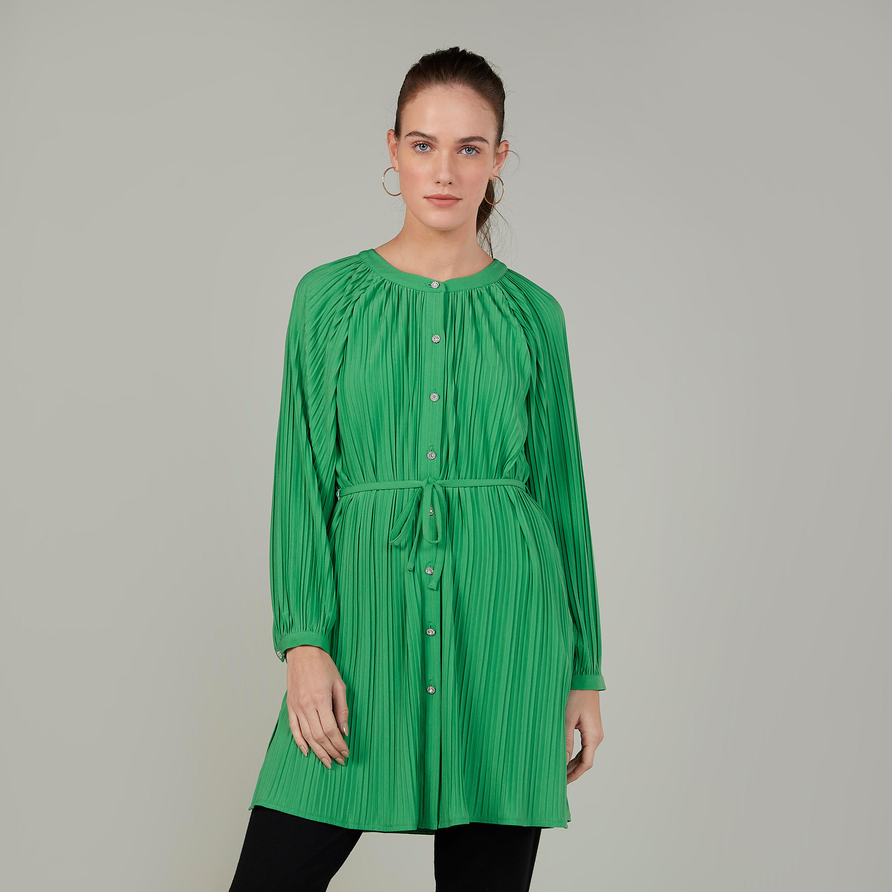 قميص تونيك سادة بياقة ماندارين وأكمام طويلة-women-clothing-shirtsandblouses-blouses-image-4
