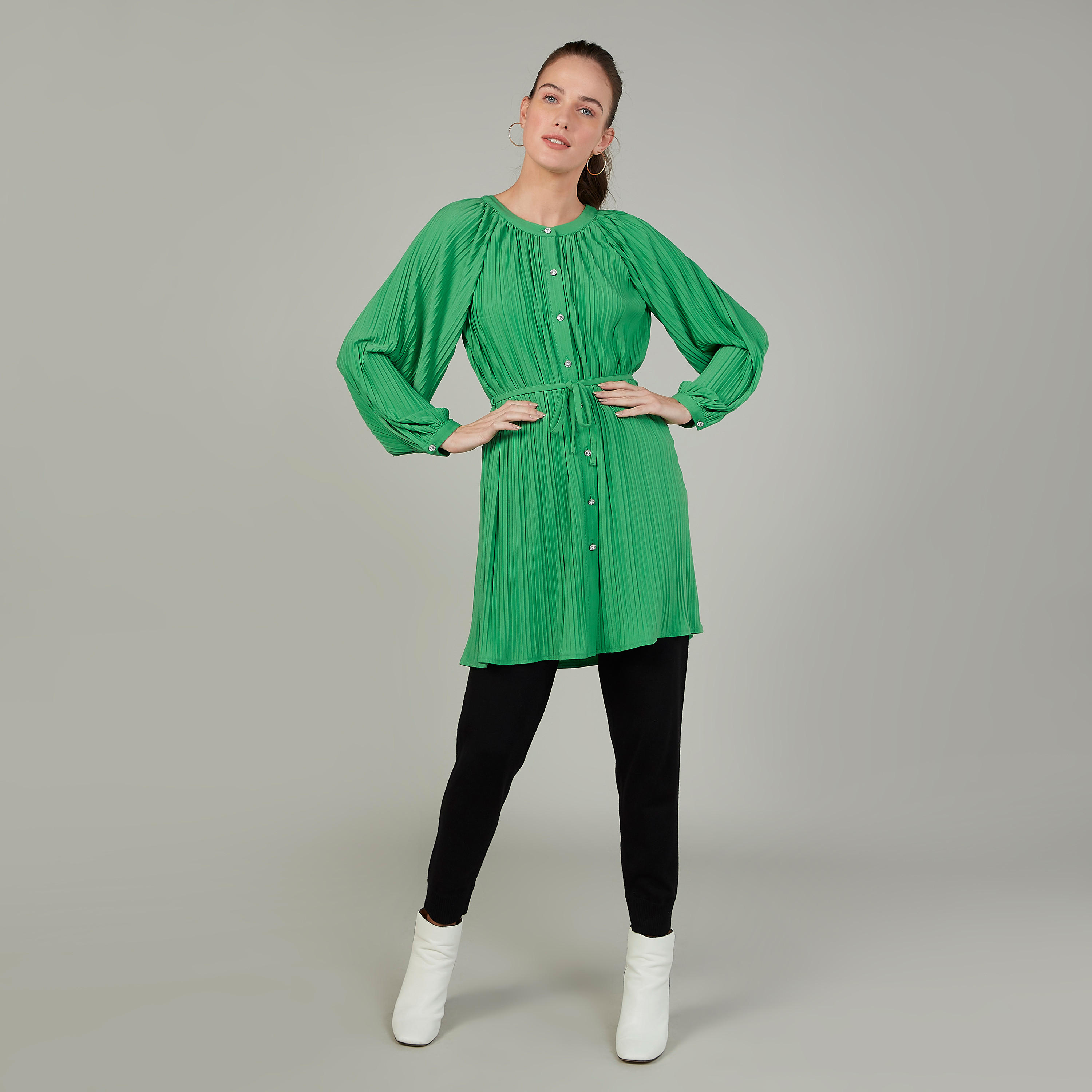 قميص تونيك سادة بياقة ماندارين وأكمام طويلة-women-clothing-shirtsandblouses-blouses-image-3