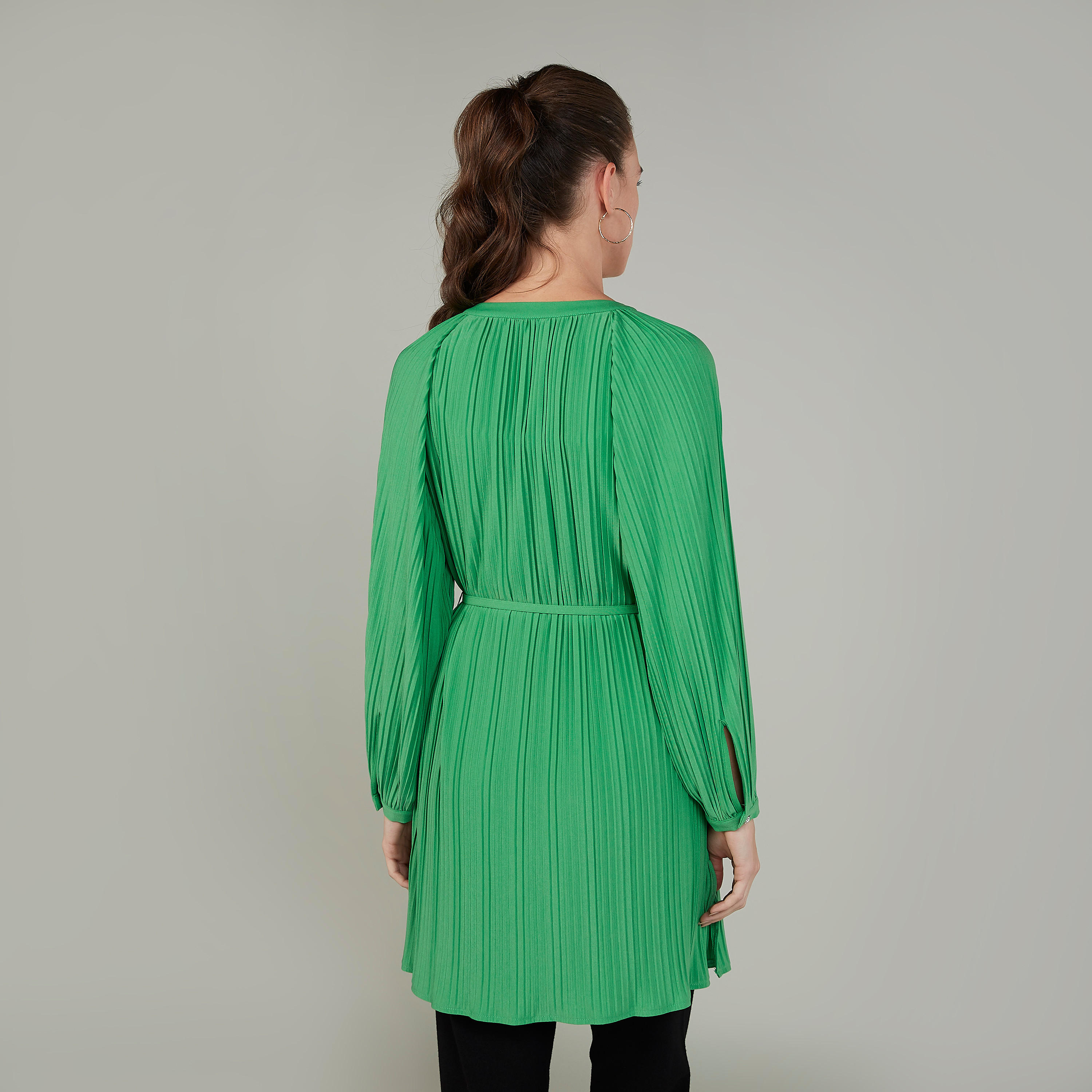 قميص تونيك سادة بياقة ماندارين وأكمام طويلة-women-clothing-shirtsandblouses-blouses-image-1