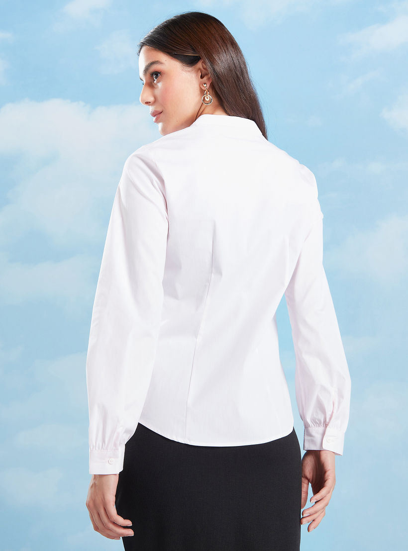 قميص سادة بأكمام طويلة وياقة ماندارين وتفاصيل كشكش-women-clothing-shirtsandblouses-shirts-image-4