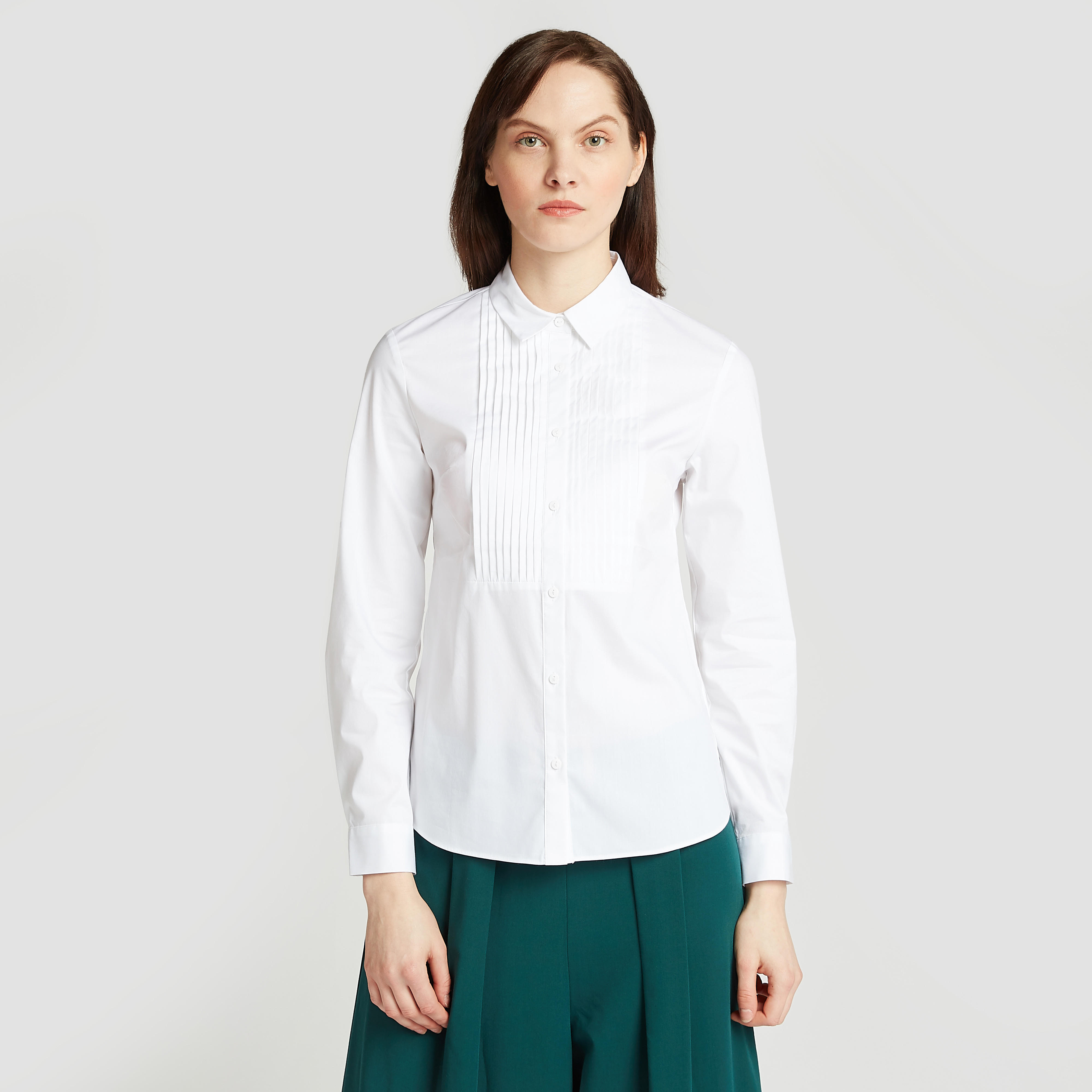 قميص سادة بأكمام طويلة وتفاصيل ثنايا-women-clothing-shirtsandblouses-shirts-image-1
