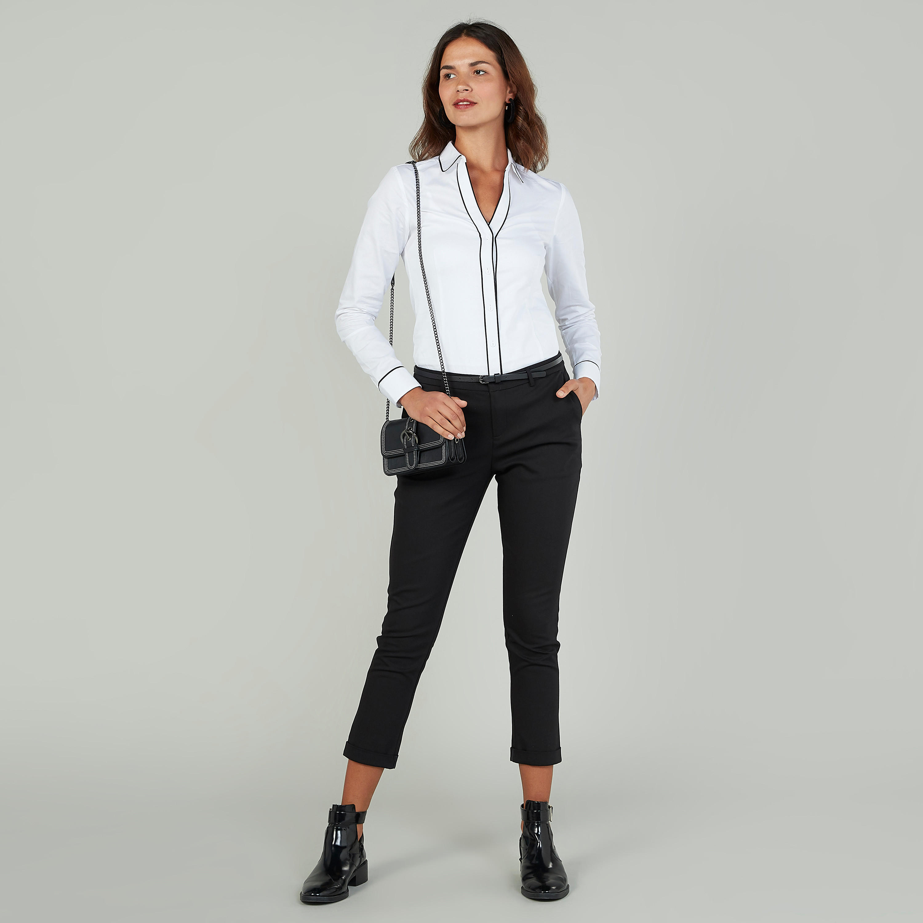 Plain Shirt with Spread Collar and Long Sleeves-women-clothing-shirtsandblouses-shirts-image-2