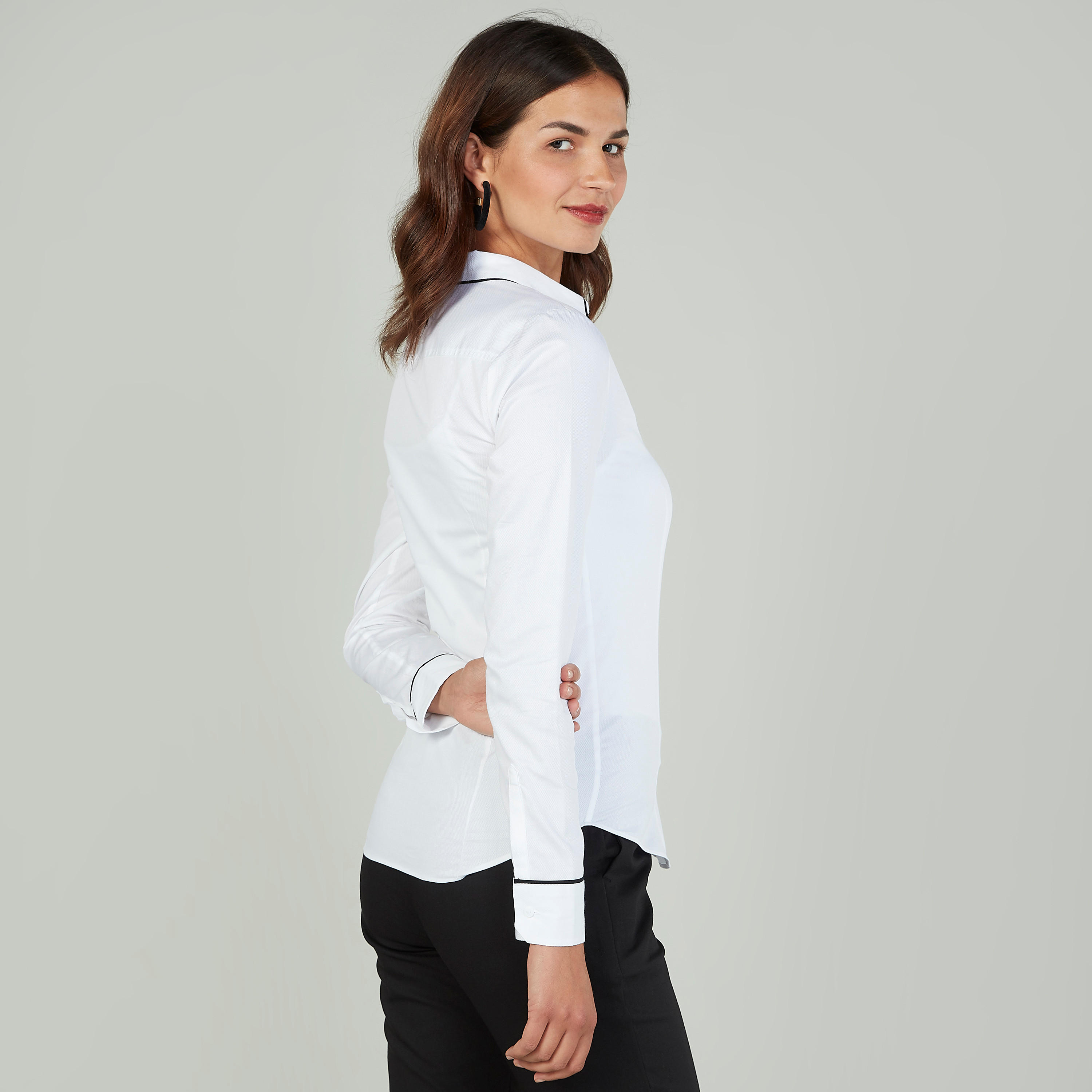 Plain Shirt with Spread Collar and Long Sleeves-women-clothing-shirtsandblouses-shirts-image-4
