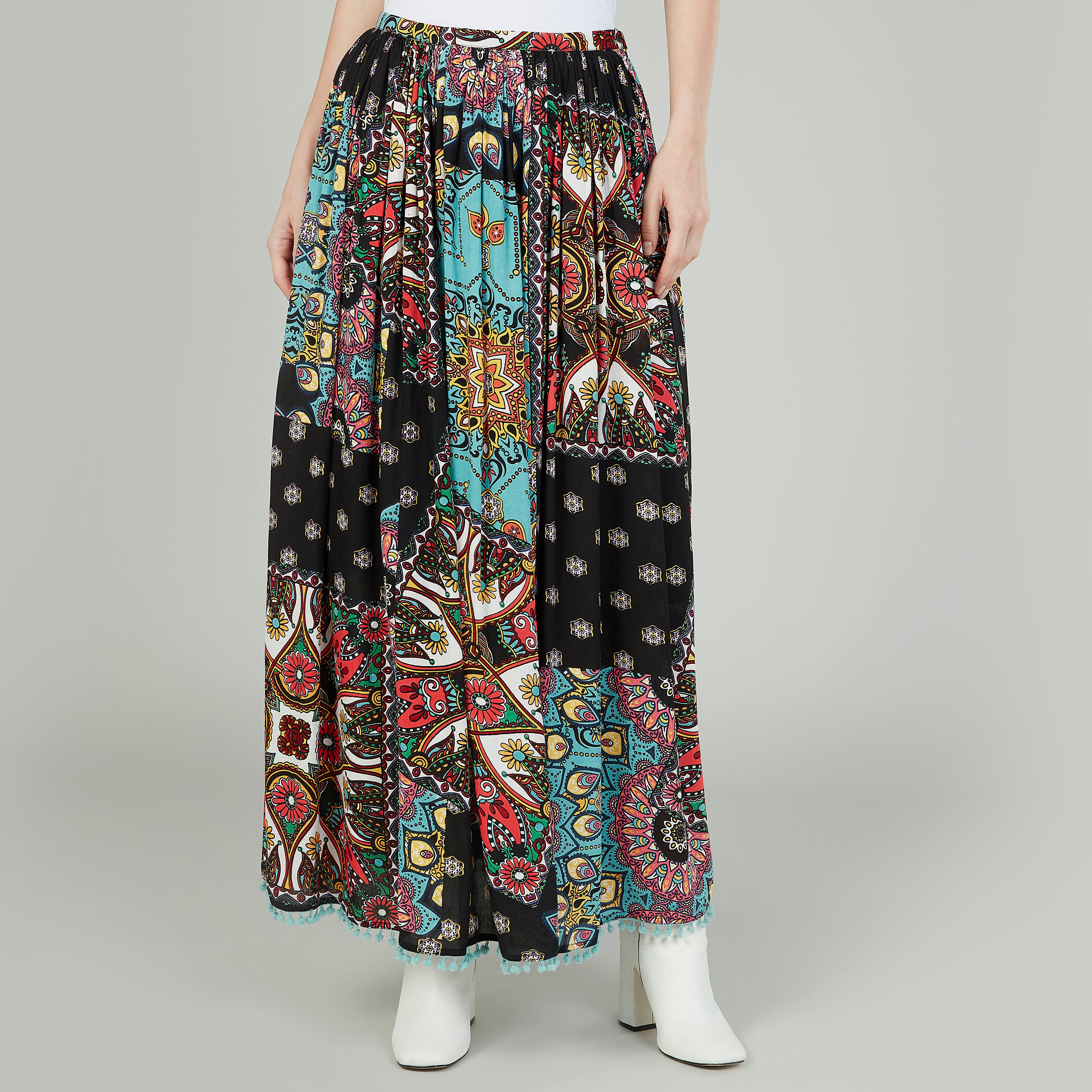 Printed Maxi A-line Skirt with Elasticised Waistband-women-clothing-bottoms-skirts-image-1