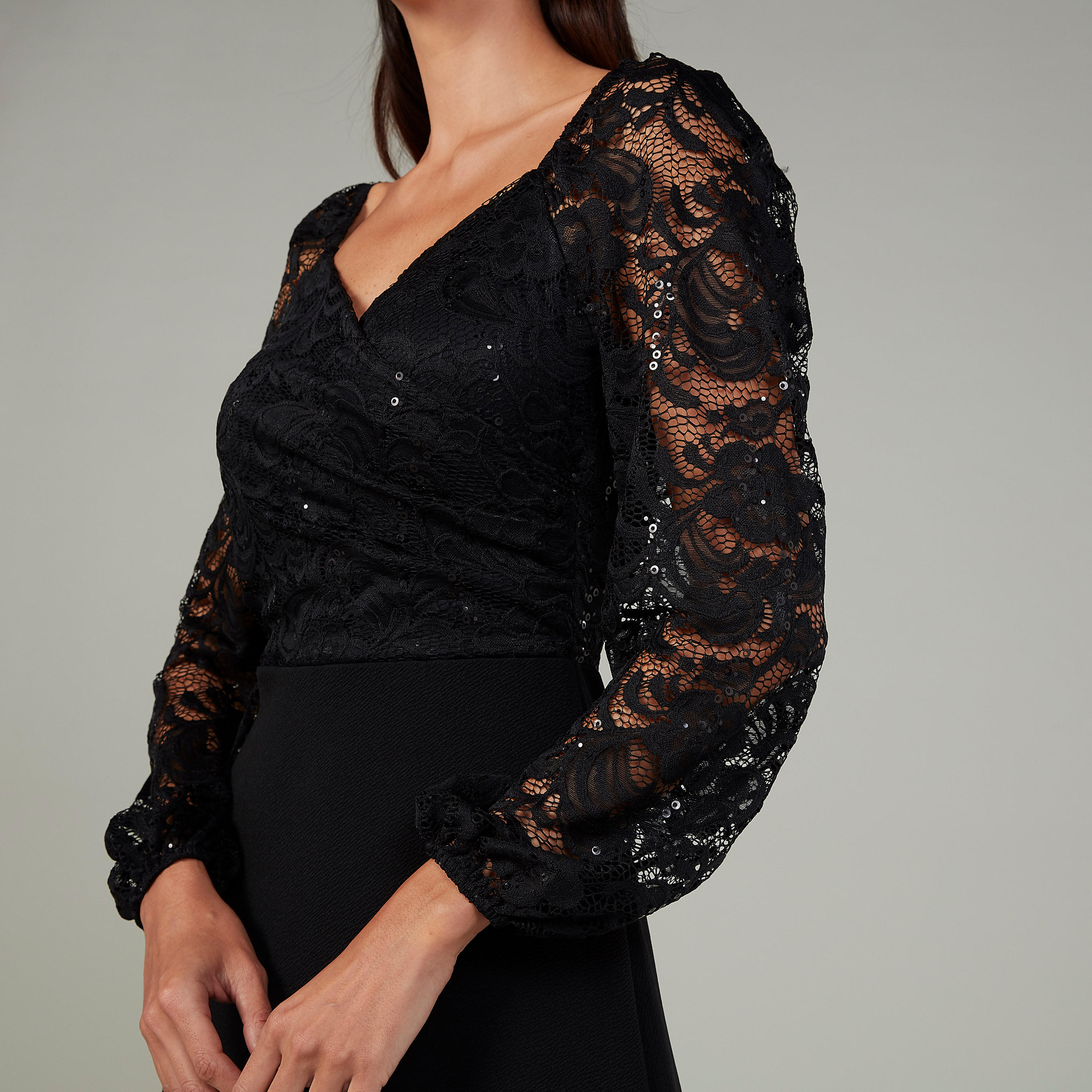 فستان إيه لاين متوسط الطول باكمام طويلة بتفاصيل دانتيل-women-clothing-dresses-image-2