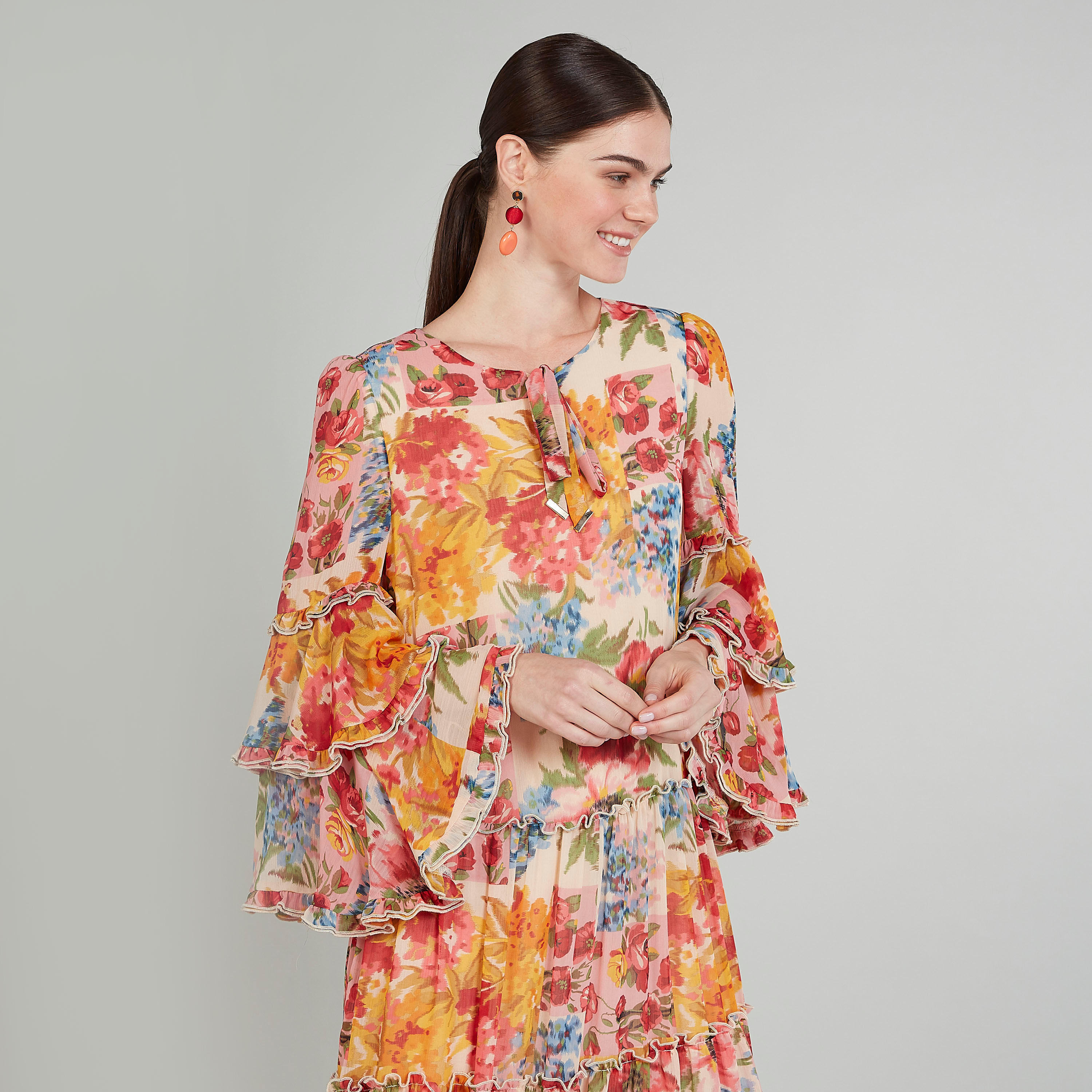 فستان مستدام إيه لاين طويل بطبعات أزهار وأكمام واسعة-women-clothing-dresses-image-3