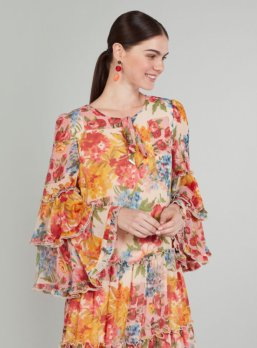فستان مستدام إيه لاين طويل بطبعات أزهار وأكمام واسعة-women-clothing-dresses-image-3