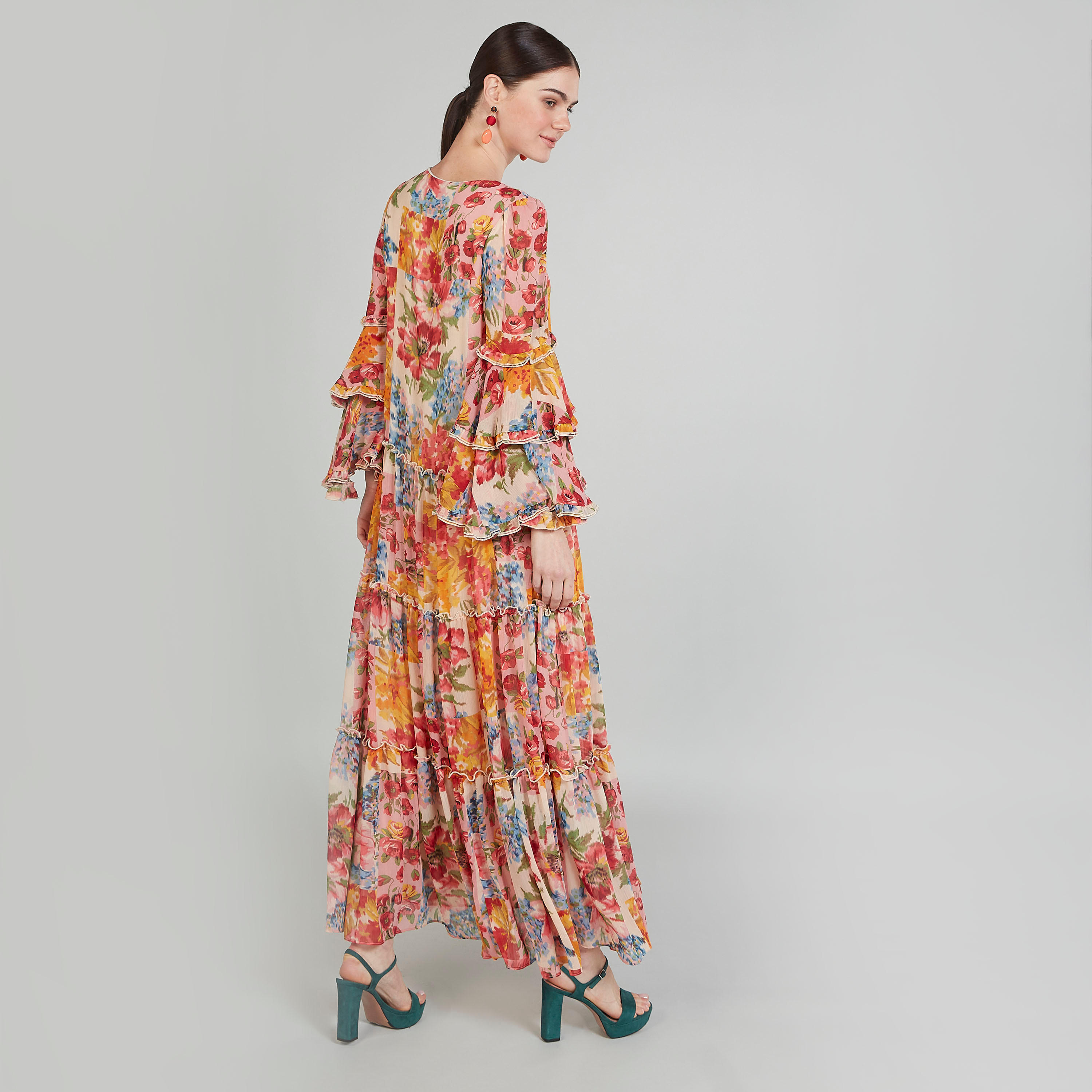 فستان مستدام إيه لاين طويل بطبعات أزهار وأكمام واسعة-women-clothing-dresses-image-4