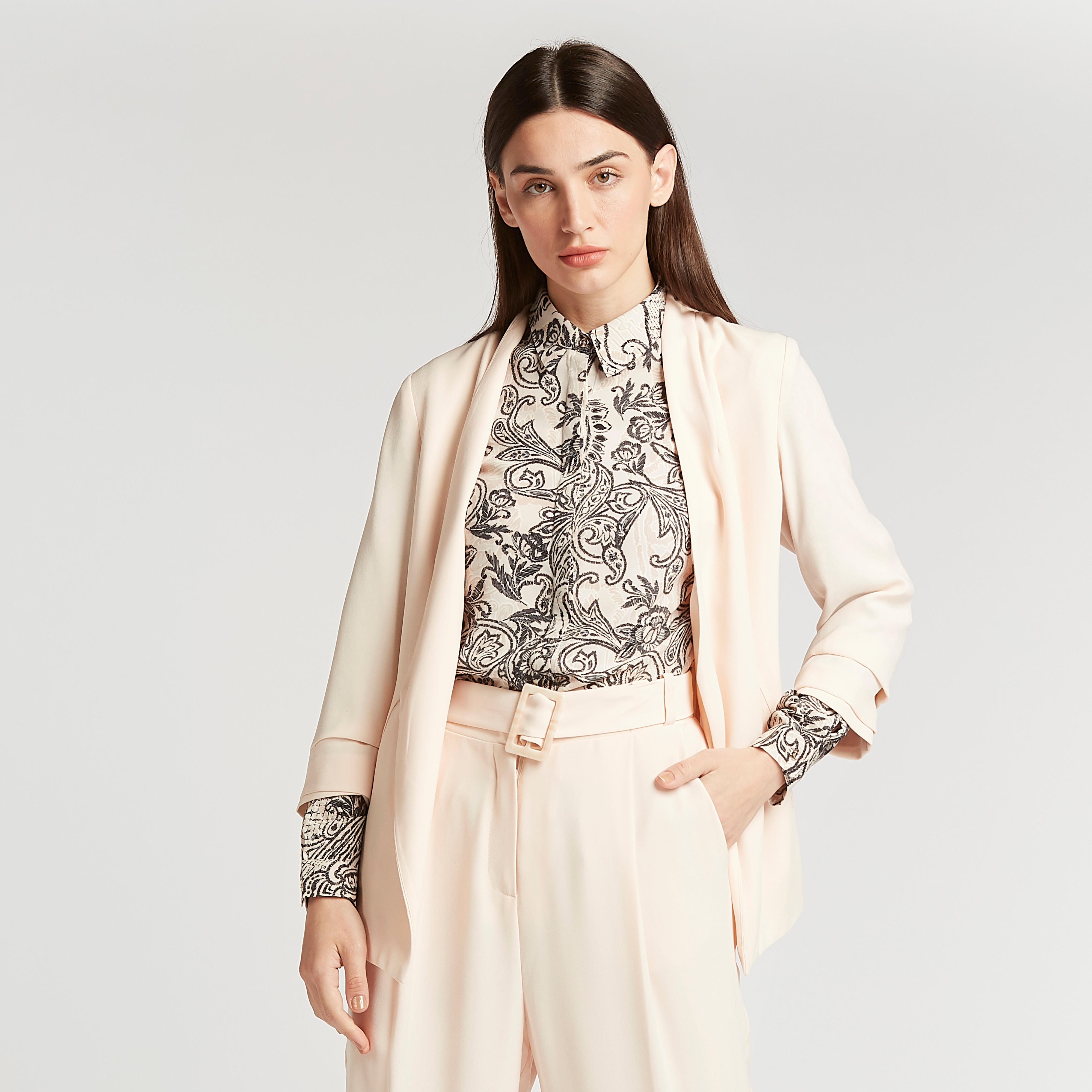 Slim Fit Solid Blazer with 3/4 Sleeves-women-clothing-coatsandjackets-blazers-image-1