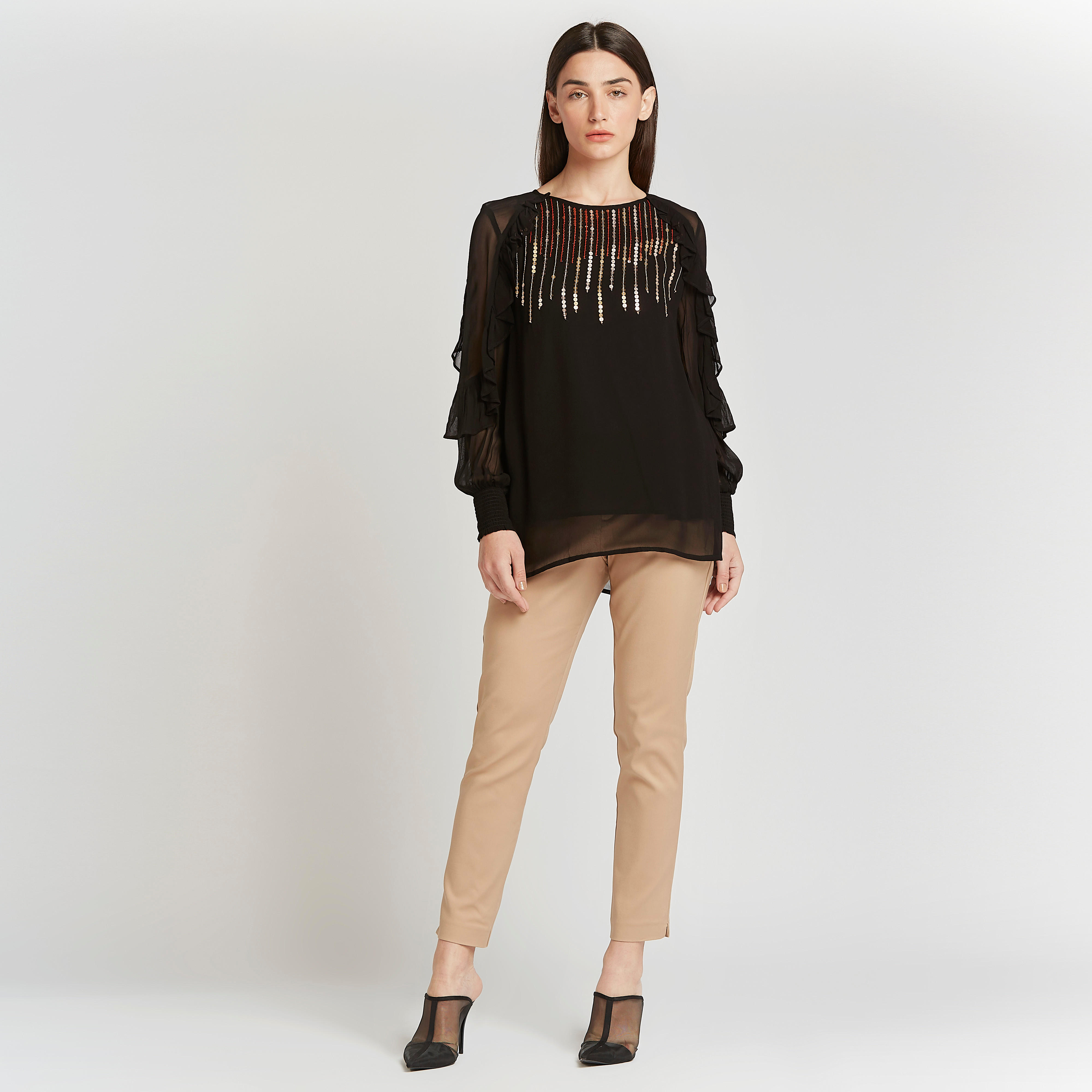 بلوزة بتفاصيل ترتر وأكمام طويلة بطبقة كشكشة-women-clothing-shirtsandblouses-blouses-image-2