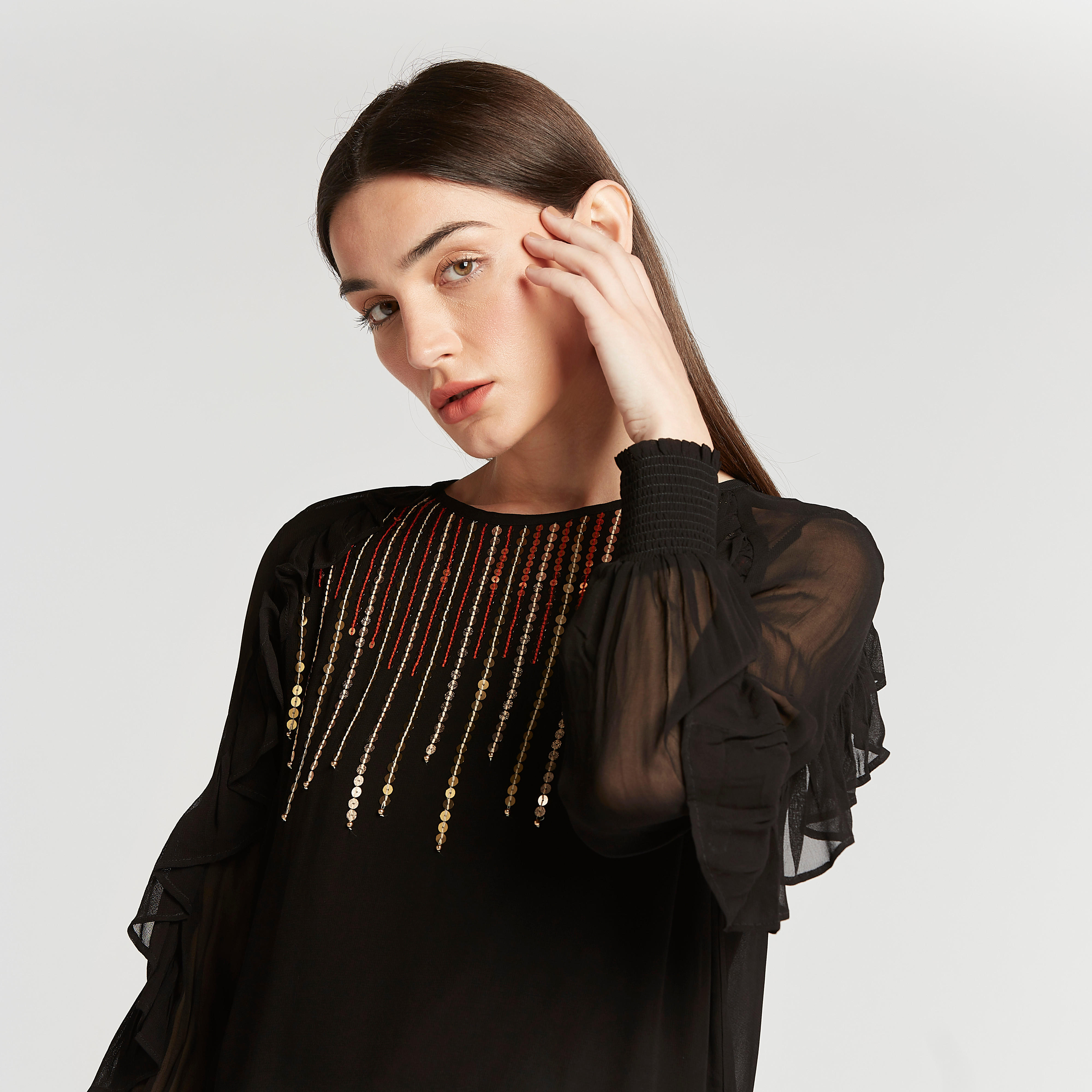 بلوزة بتفاصيل ترتر وأكمام طويلة بطبقة كشكشة-women-clothing-shirtsandblouses-blouses-image-3