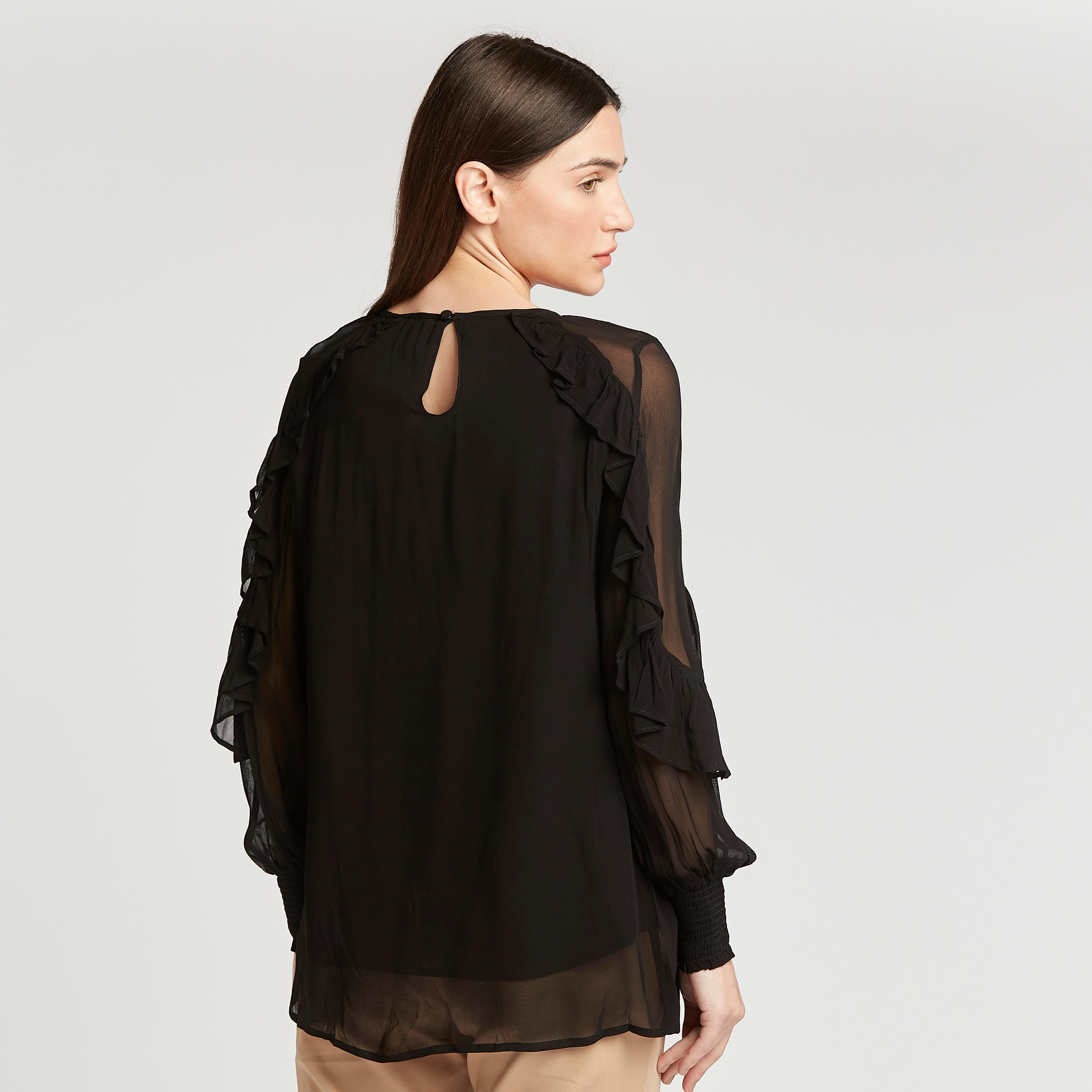 بلوزة بتفاصيل ترتر وأكمام طويلة بطبقة كشكشة-women-clothing-shirtsandblouses-blouses-image-4