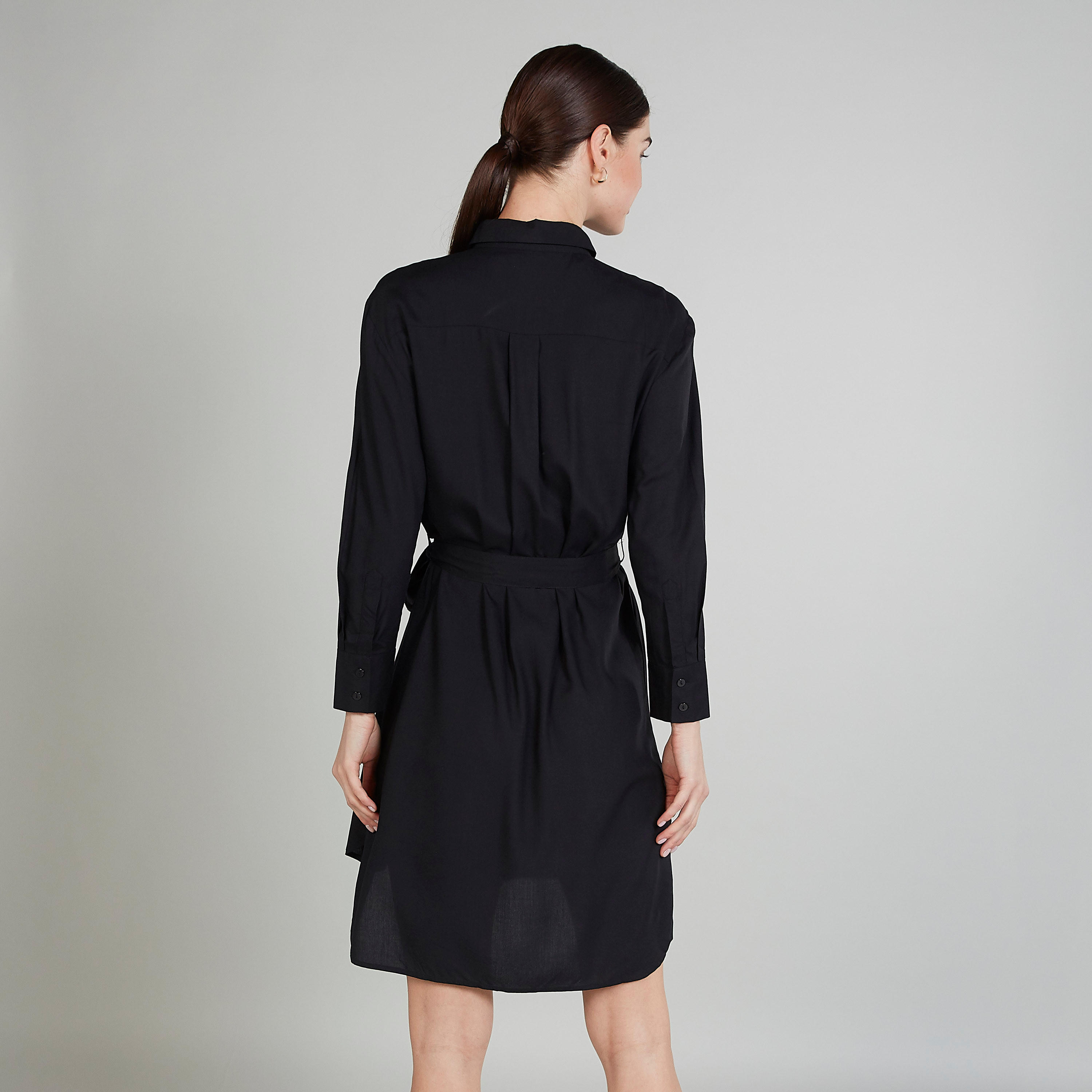 Embellished Mini Dress with Long Sleeves and Spread Collar-women-clothing-dresses-image-4