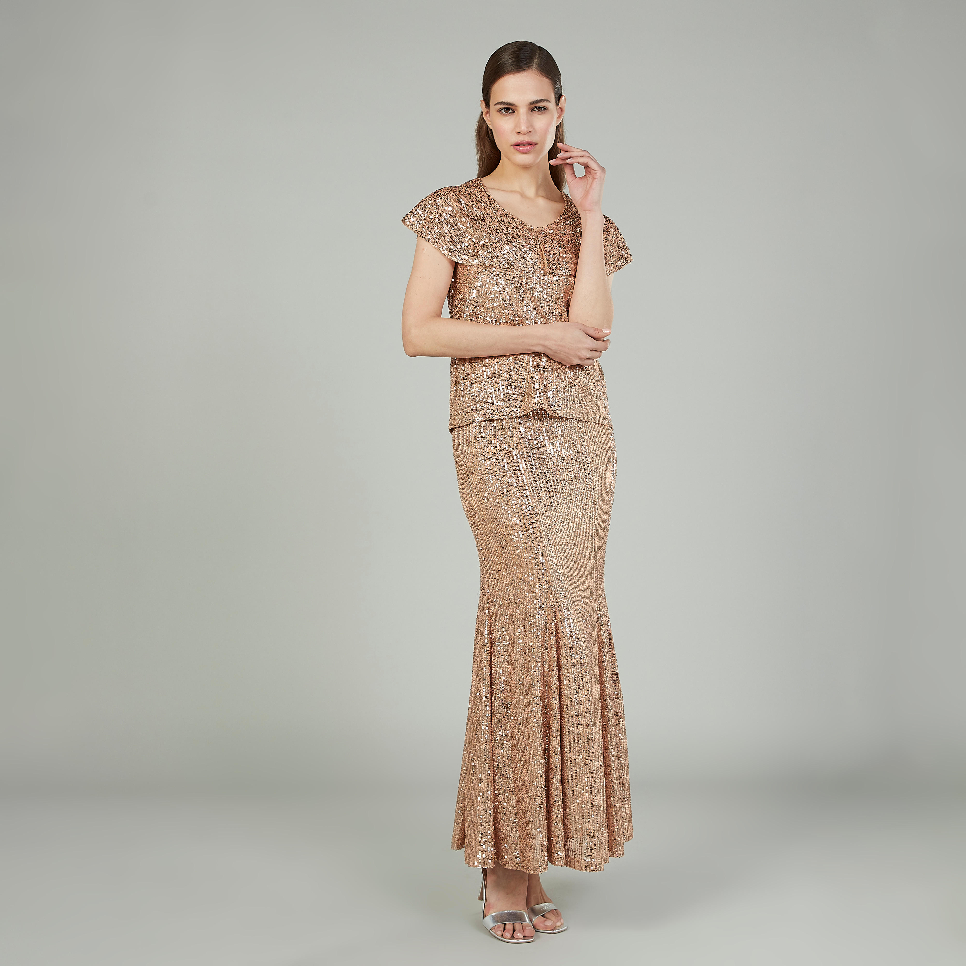 تنورة طويلة بقصّة ضيّقة وخصر مطّاطي وتفاصيل ترتر-women-clothing-bottoms-skirts-image-2