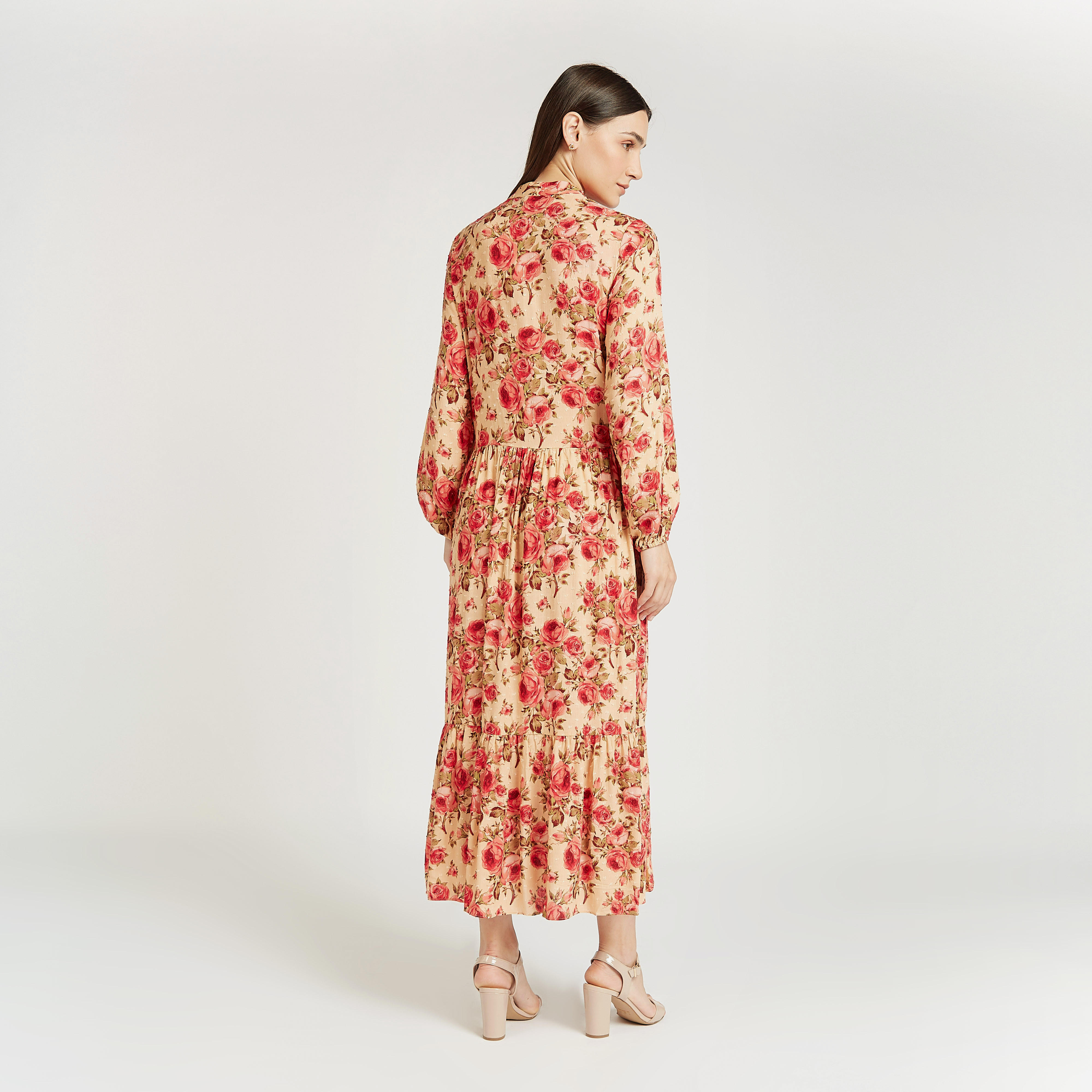 Printed Maxi Dress with Mandarin Collar and Long Sleeves-women-clothing-dresses-image-3
