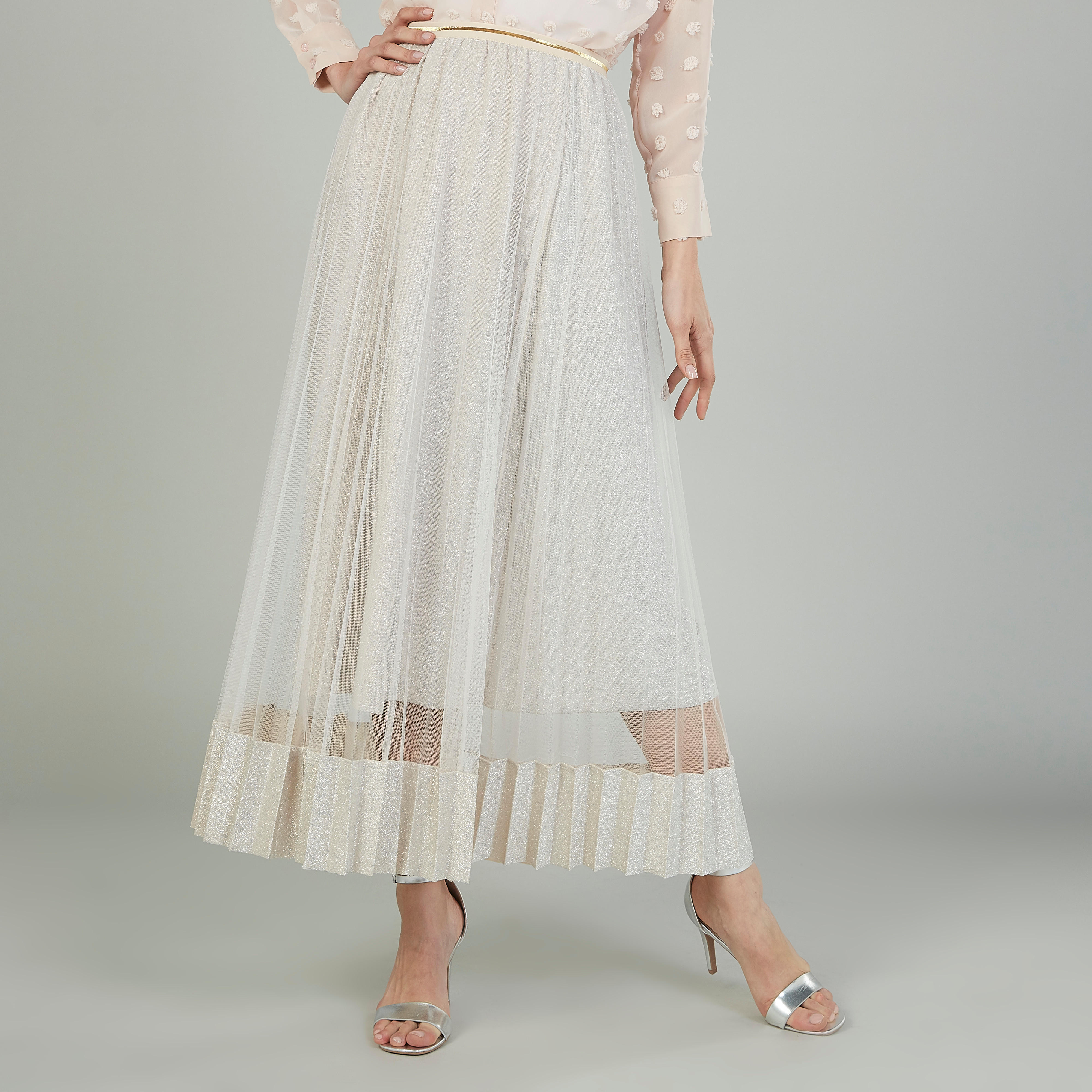تنورة طويلة إيه لاين بارزة الملمس بخصر مطاطي-women-clothing-bottoms-skirts-image-1