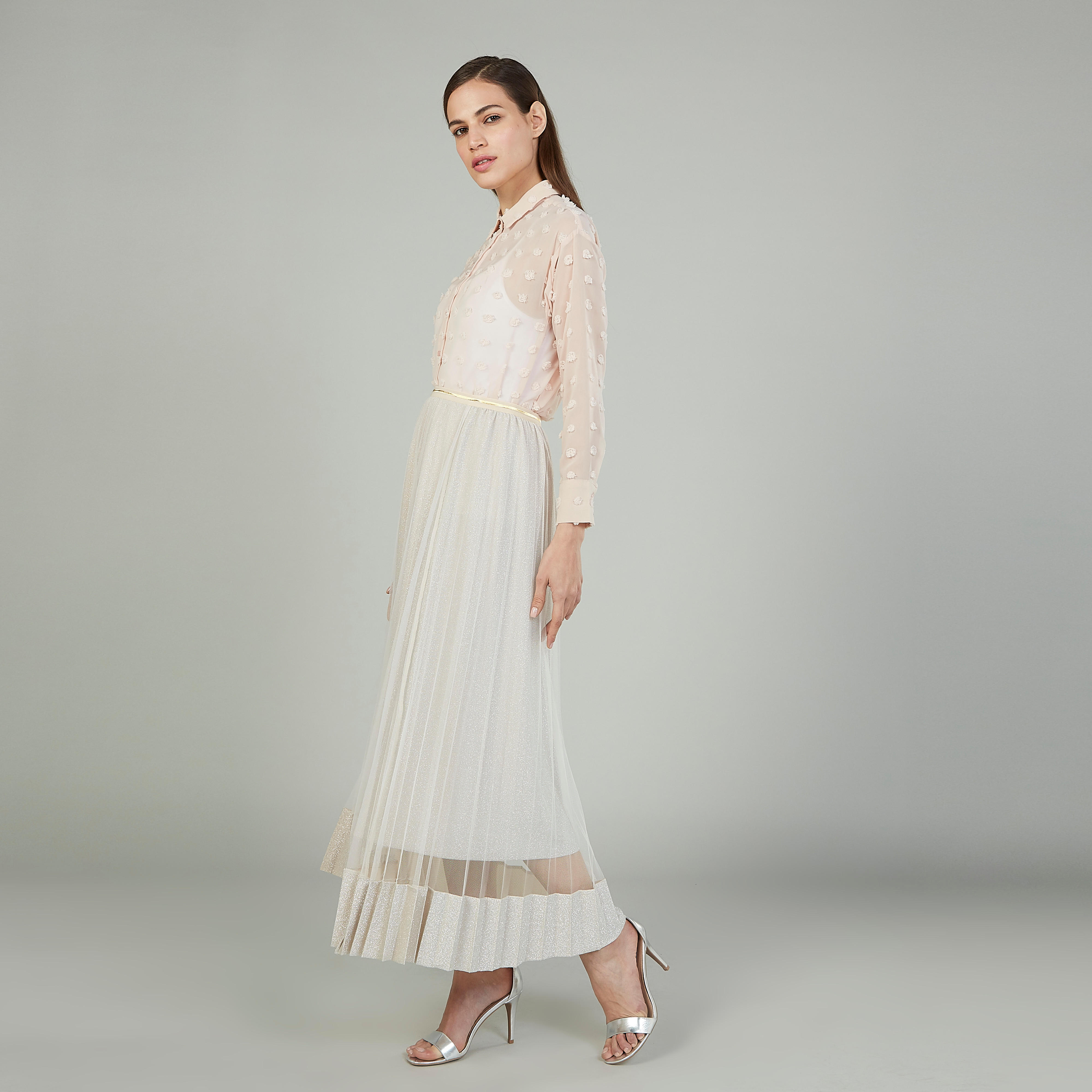 تنورة طويلة إيه لاين بارزة الملمس بخصر مطاطي-women-clothing-bottoms-skirts-image-2