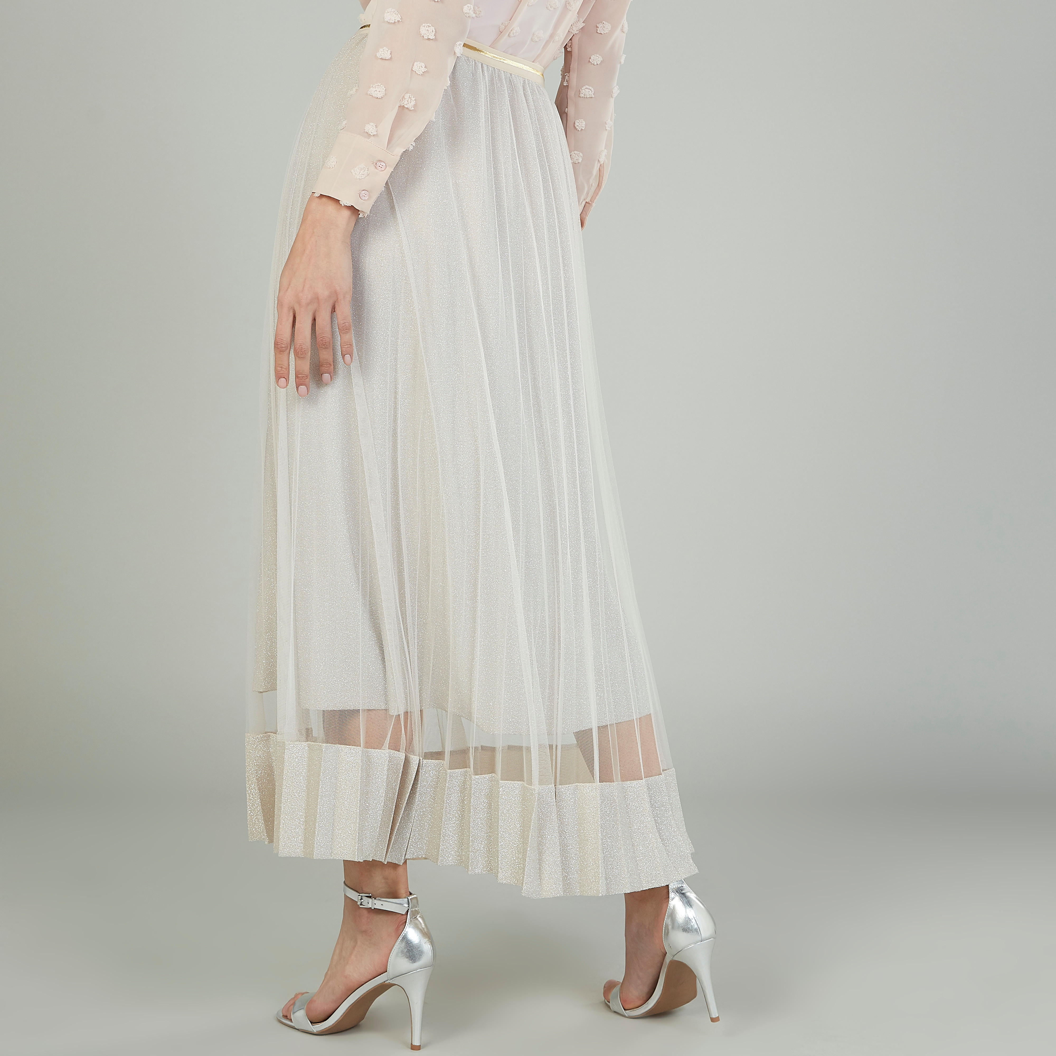 تنورة طويلة إيه لاين بارزة الملمس بخصر مطاطي-women-clothing-bottoms-skirts-image-4