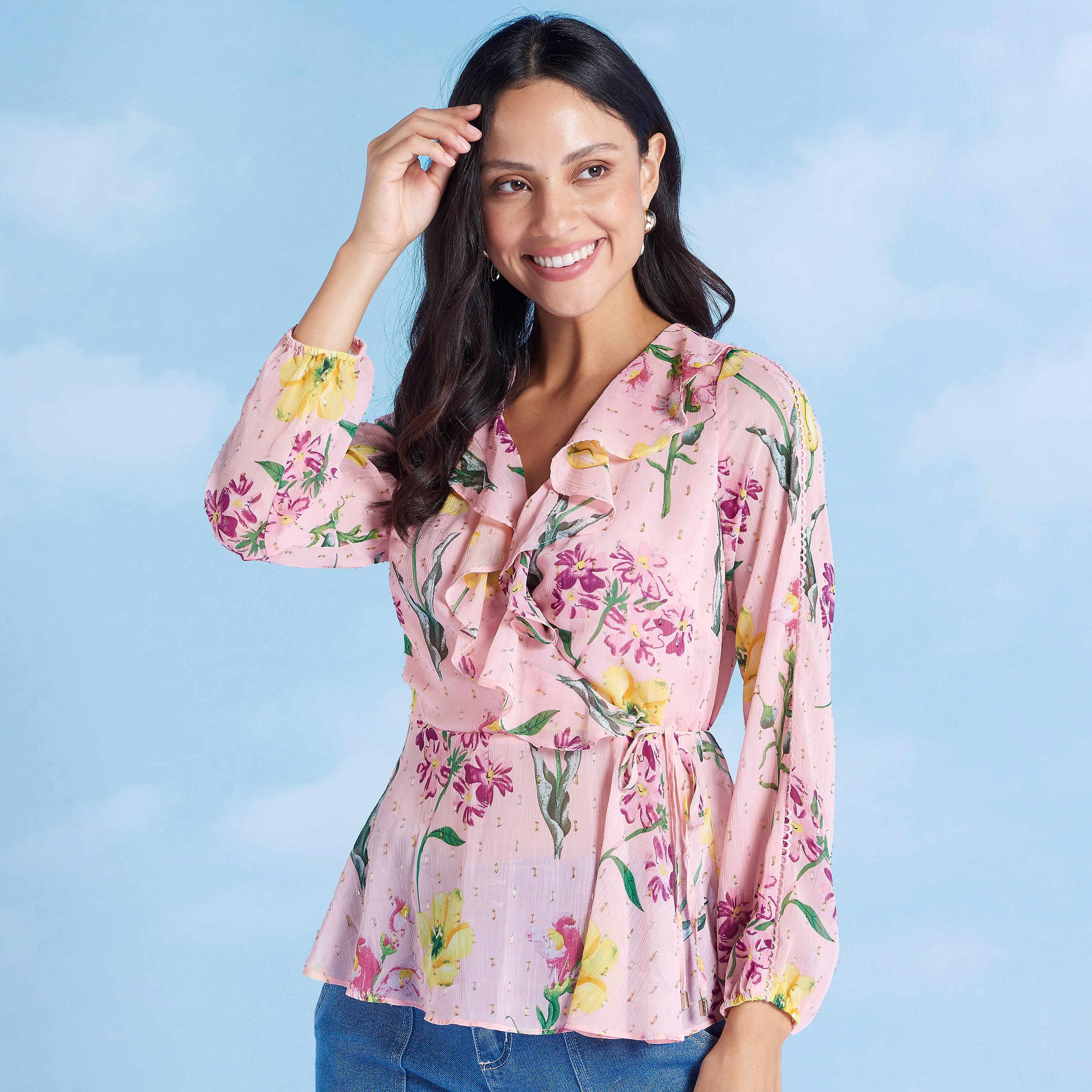 بلوزة بياقة V بأكمام طويلة وطبعات أزهار-women-clothing-shirtsandblouses-blouses-image-4