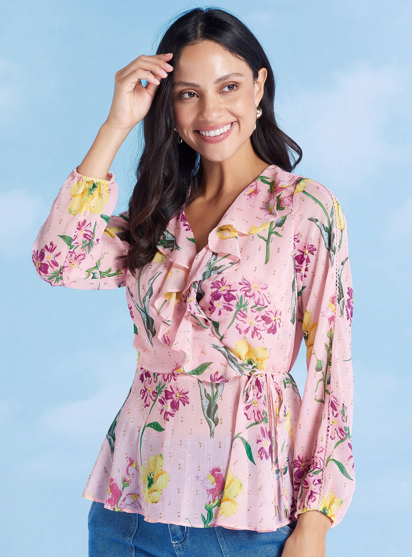بلوزة بياقة V بأكمام طويلة وطبعات أزهار-women-clothing-shirtsandblouses-blouses-image-4