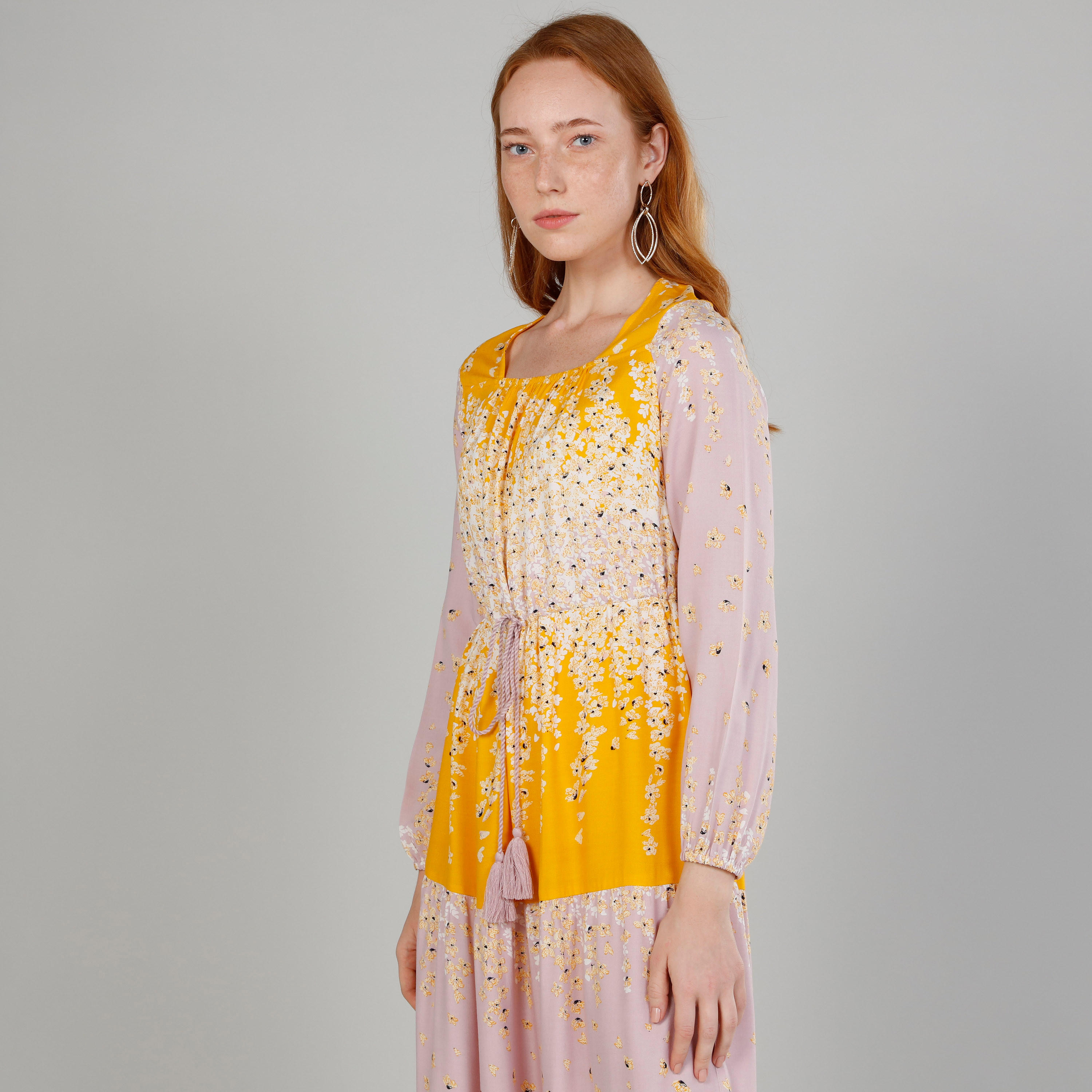 Printed Maxi A-line Dress with Round Neck and Bishop Sleeves-women-clothing-dresses-image-3