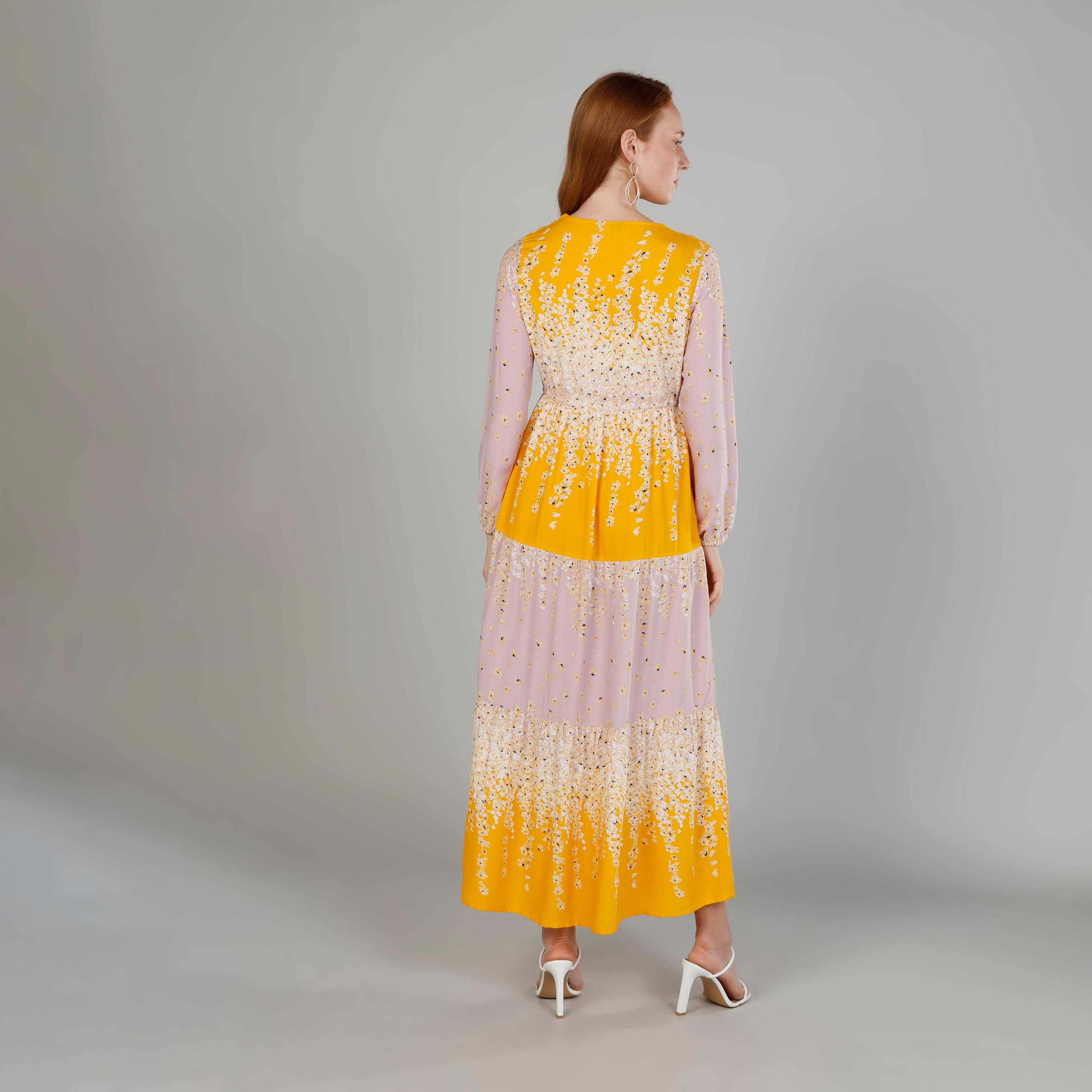 Printed Maxi A-line Dress with Round Neck and Bishop Sleeves-women-clothing-dresses-image-4