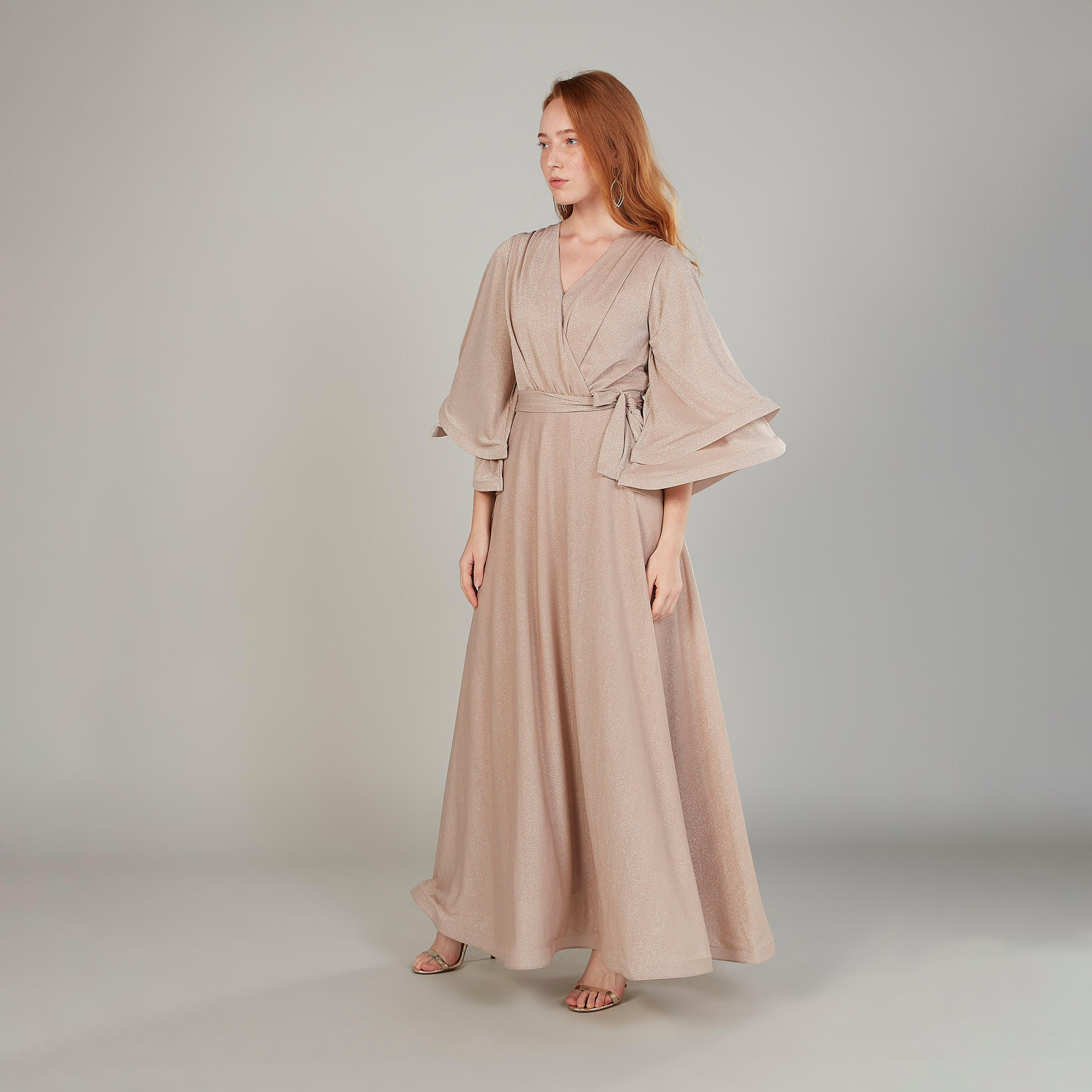 Textured Maxi A-line Dress with Flared Sleeves-women-clothing-dresses-image-1