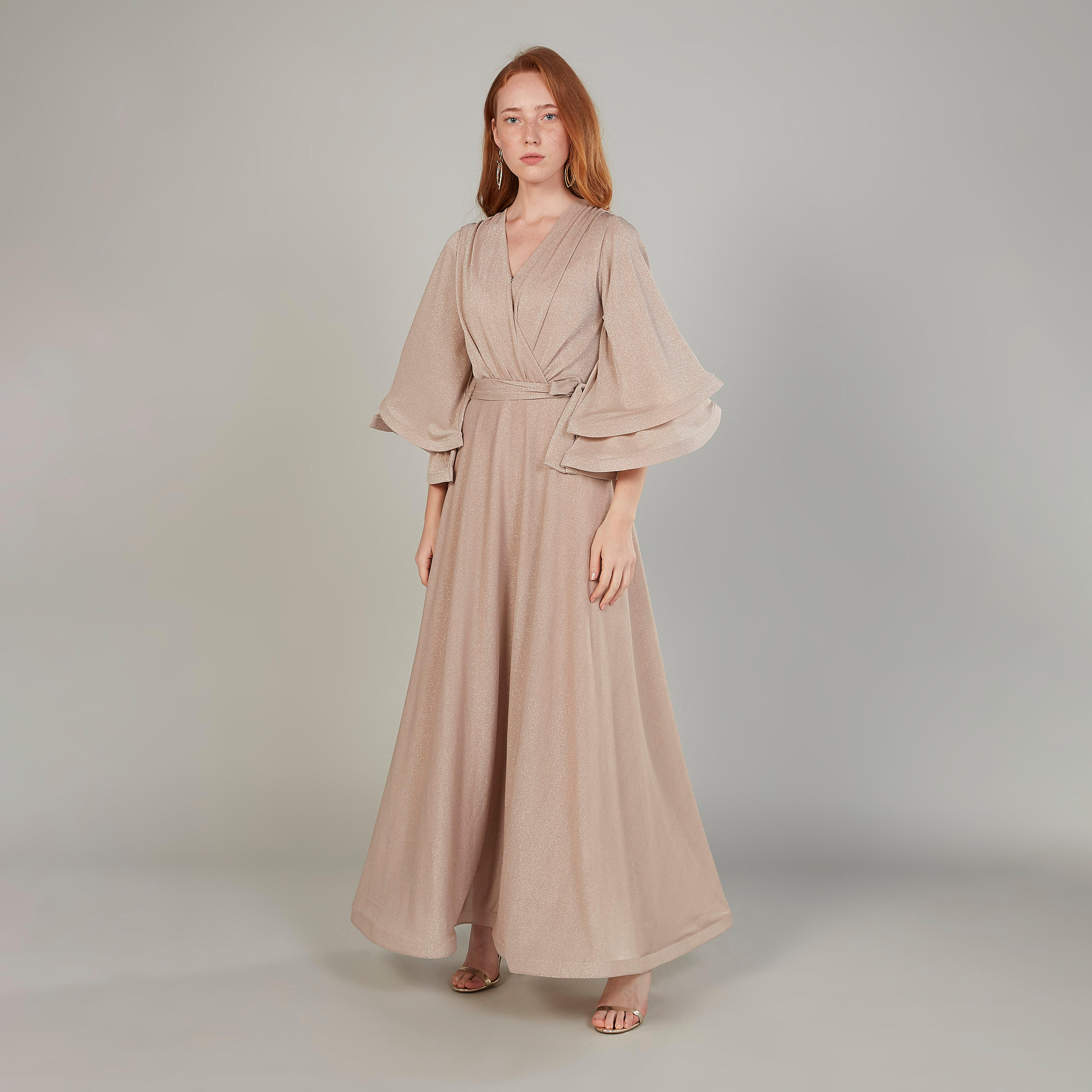 Textured Maxi A-line Dress with Flared Sleeves-women-clothing-dresses-image-2