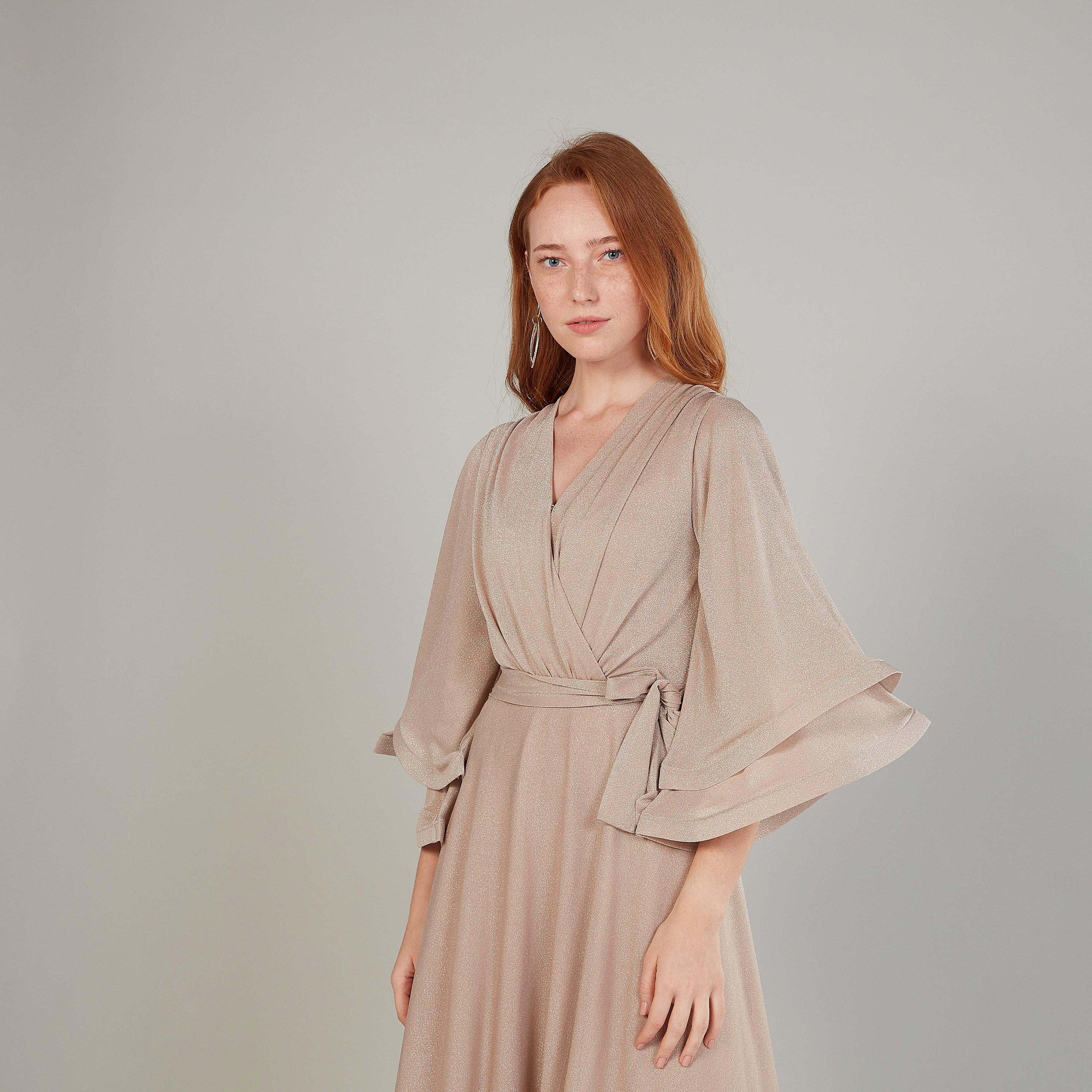 Textured Maxi A-line Dress with Flared Sleeves-women-clothing-dresses-image-3