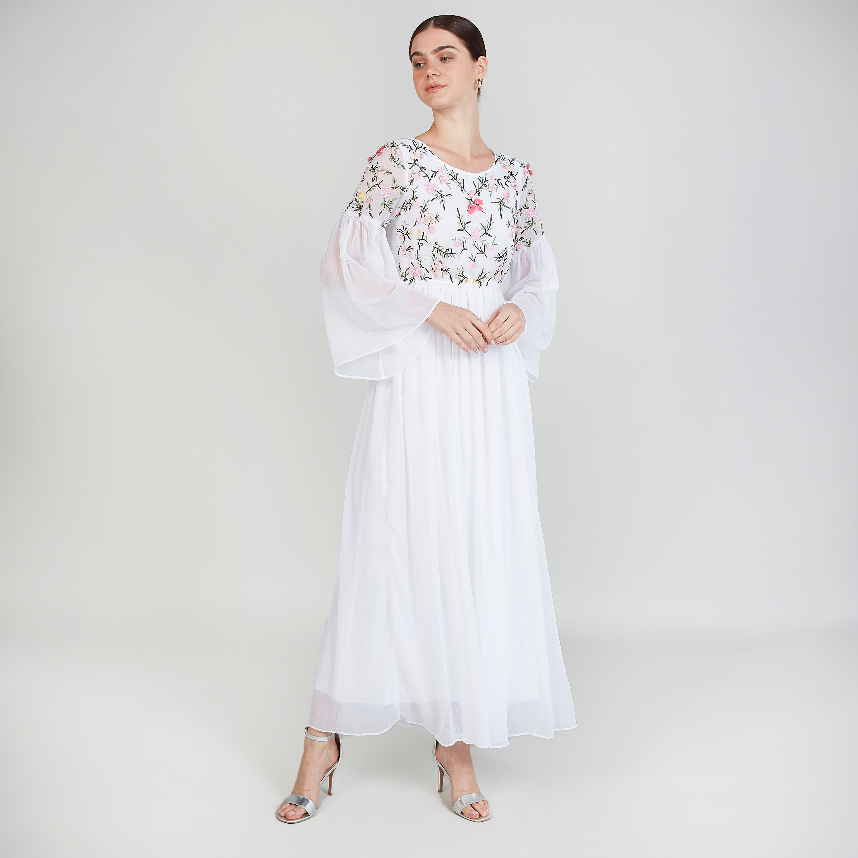 فستان إيه لاين طويل مطرز بأكمام واسعة-women-clothing-dresses-image-4