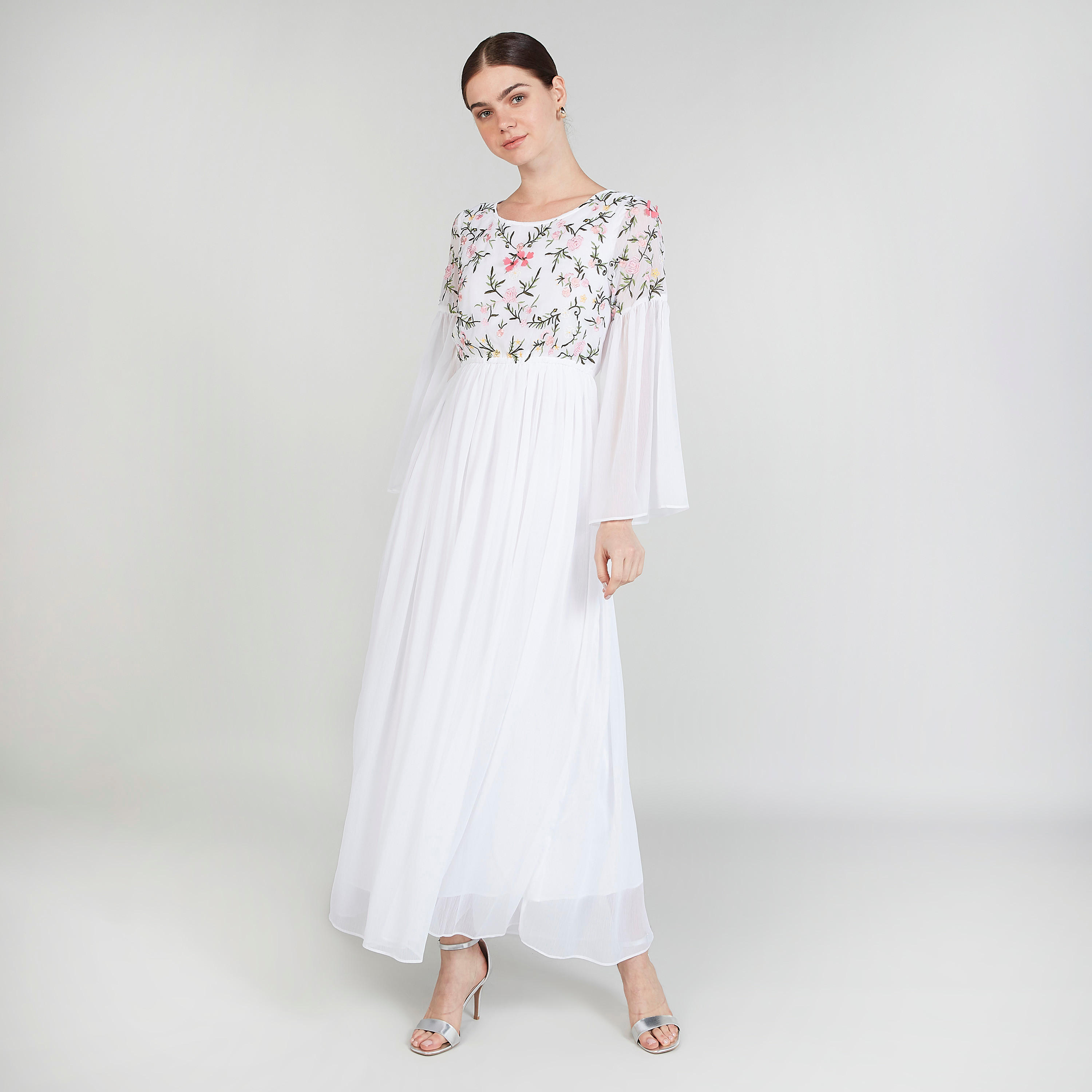 فستان إيه لاين طويل مطرز بأكمام واسعة-women-clothing-dresses-image-3