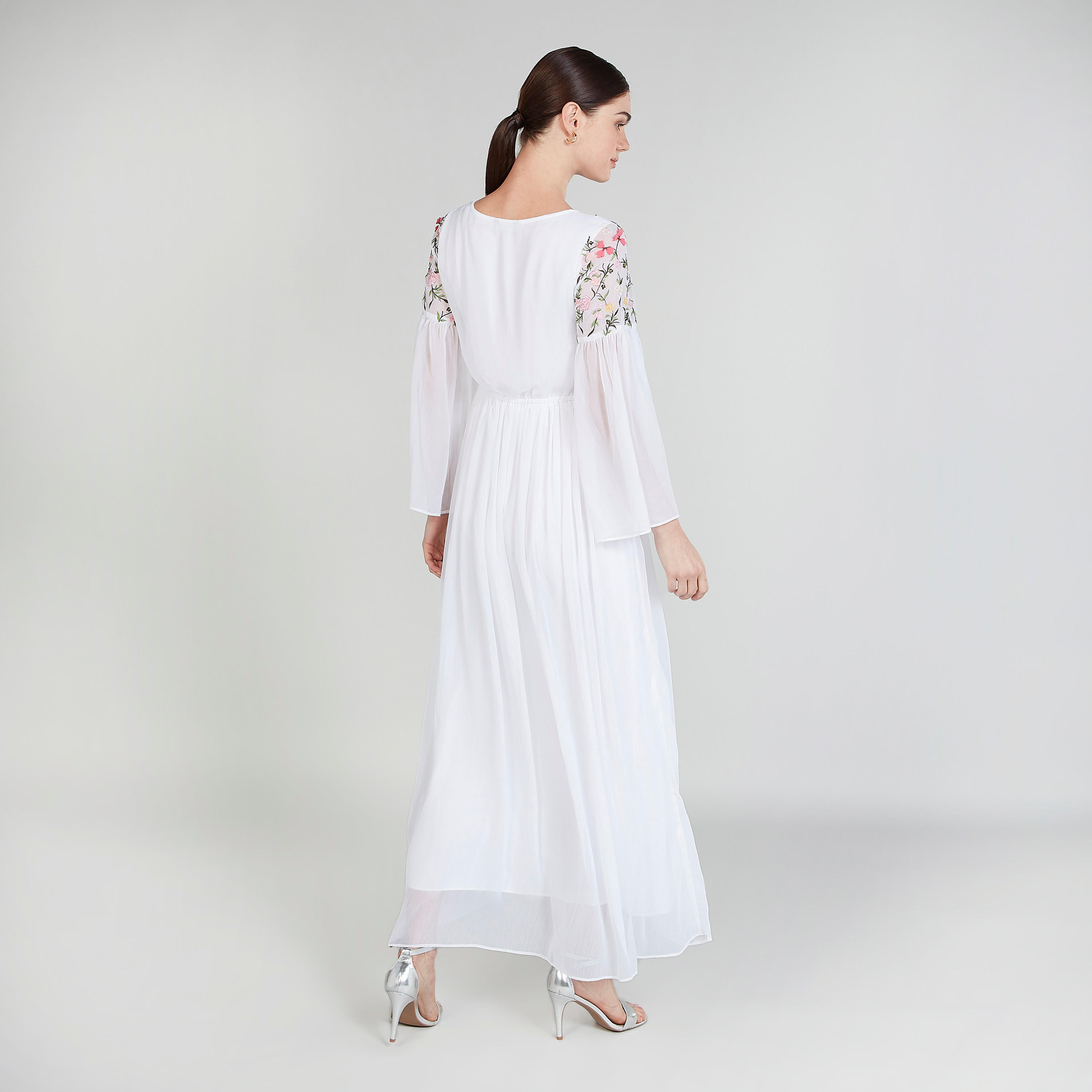 فستان إيه لاين طويل مطرز بأكمام واسعة-women-clothing-dresses-image-1