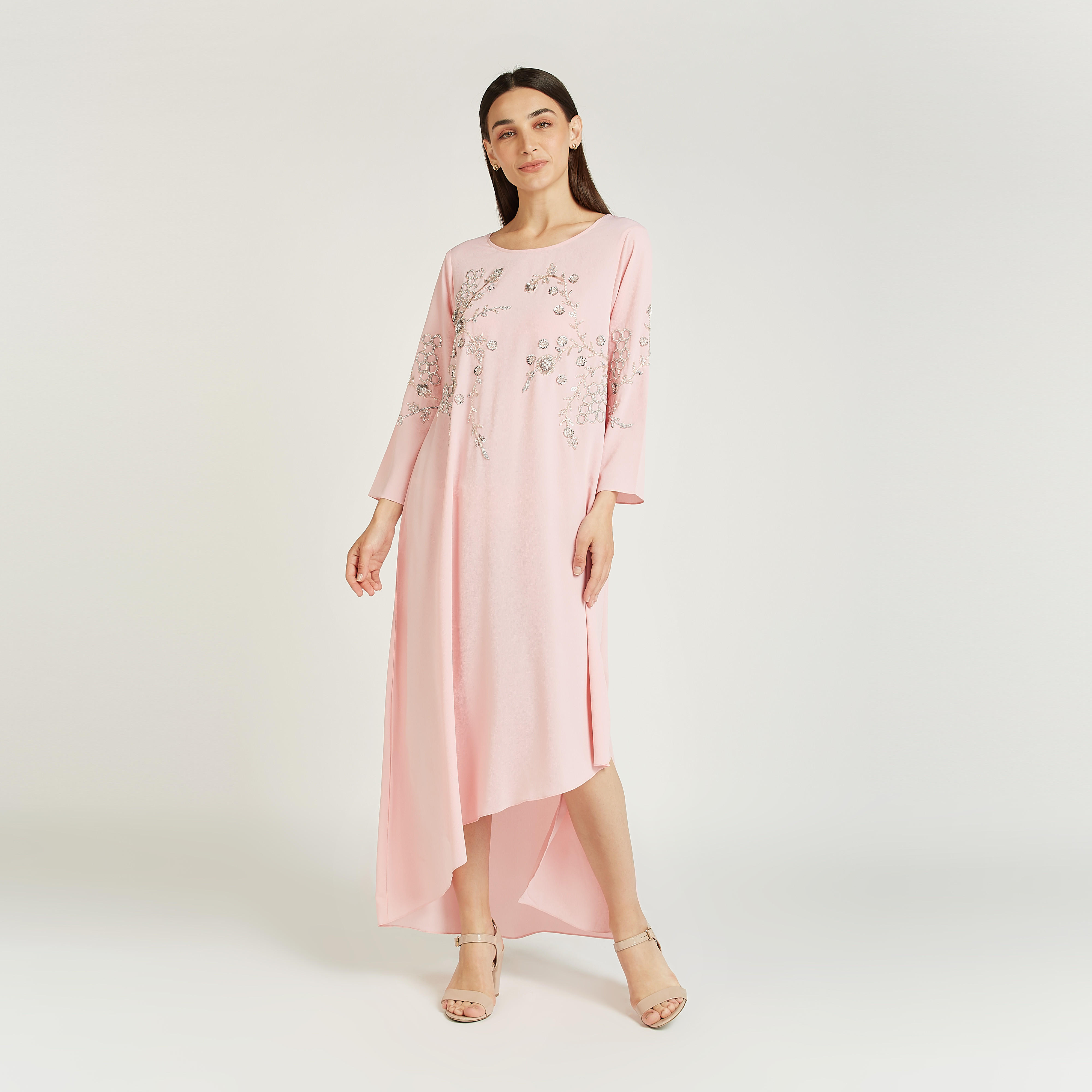 فستان ميدي مزيّن بأكمام طويلة وحواف غير مستوية-women-clothing-dresses-image-1