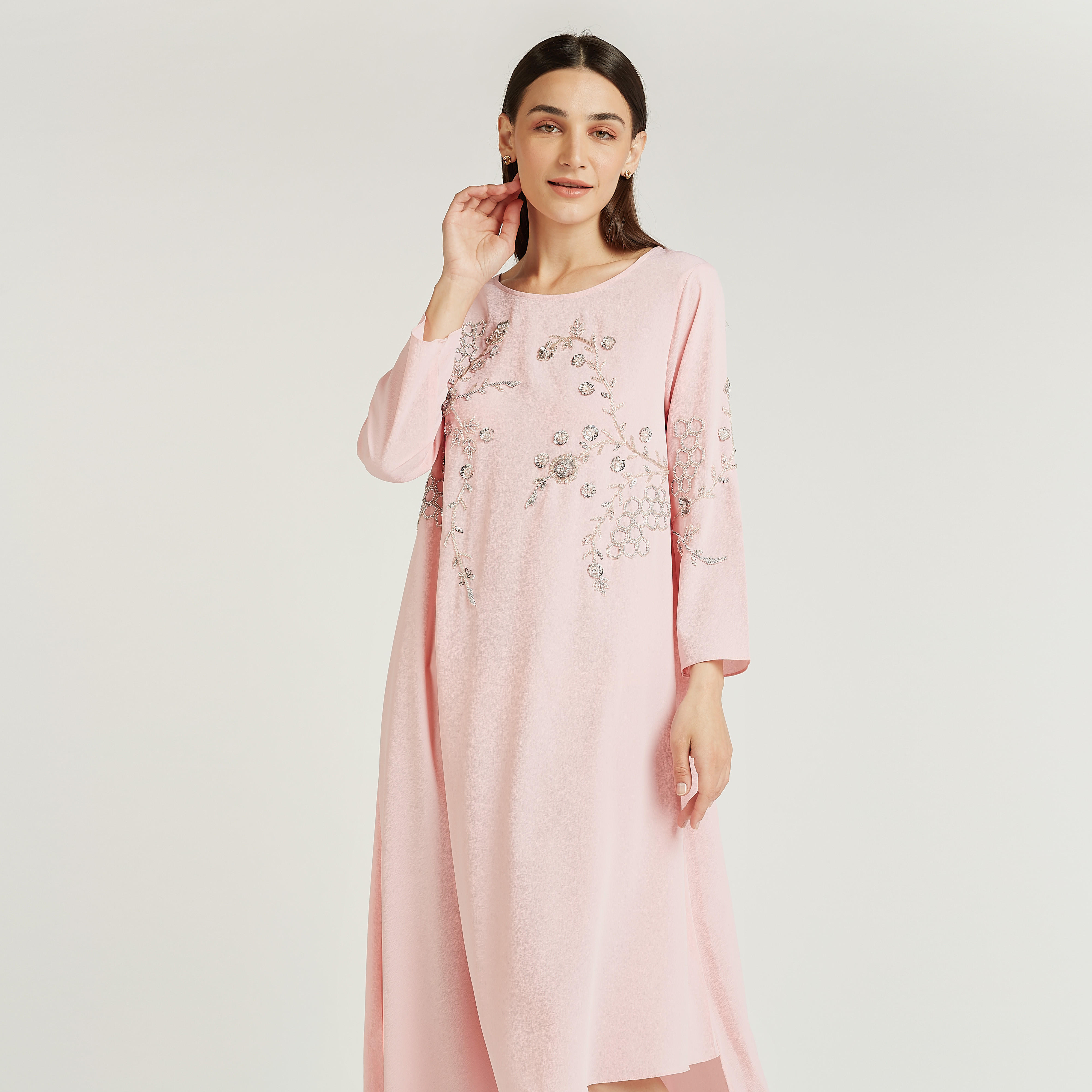 فستان ميدي مزيّن بأكمام طويلة وحواف غير مستوية-women-clothing-dresses-image-2