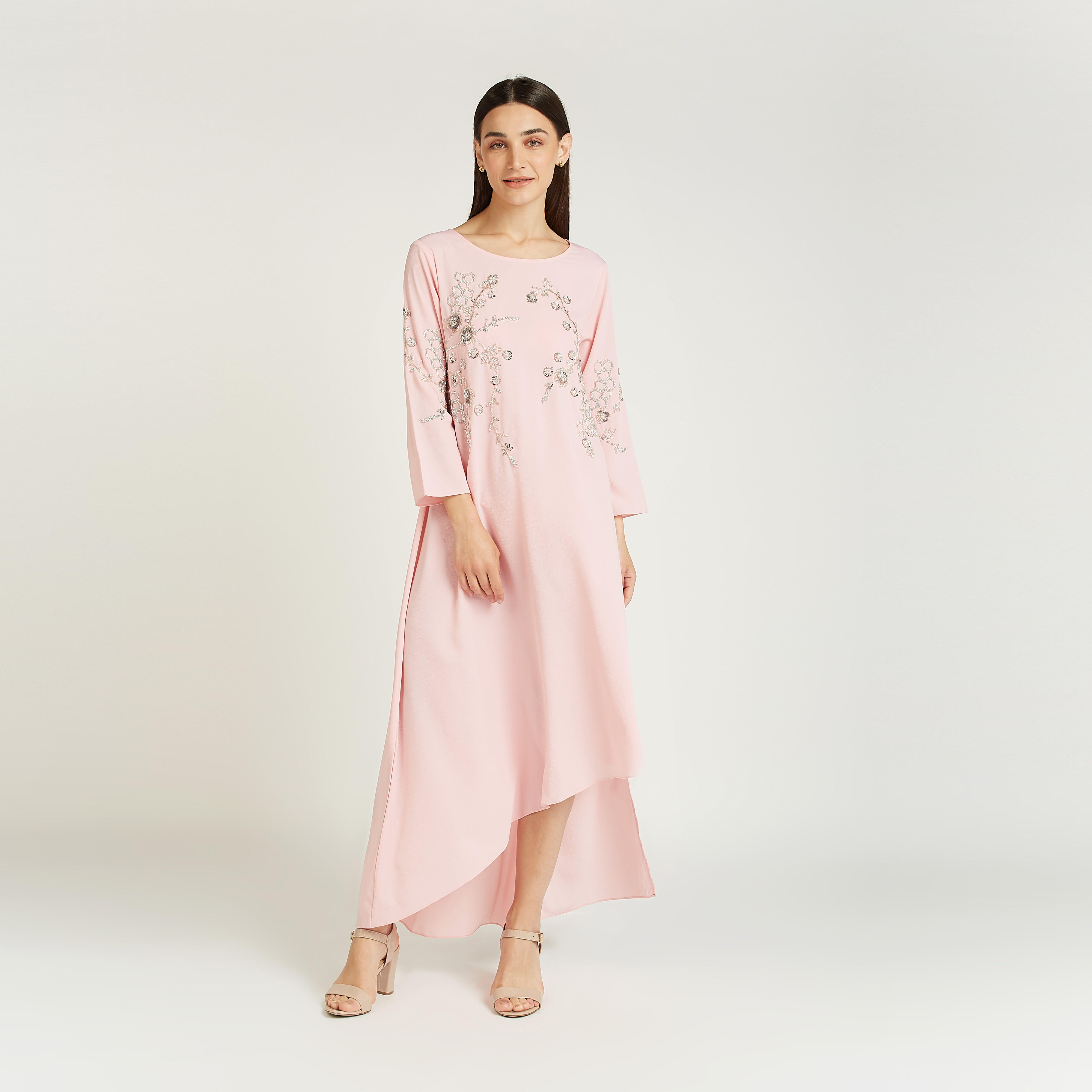 فستان ميدي مزيّن بأكمام طويلة وحواف غير مستوية-women-clothing-dresses-image-3
