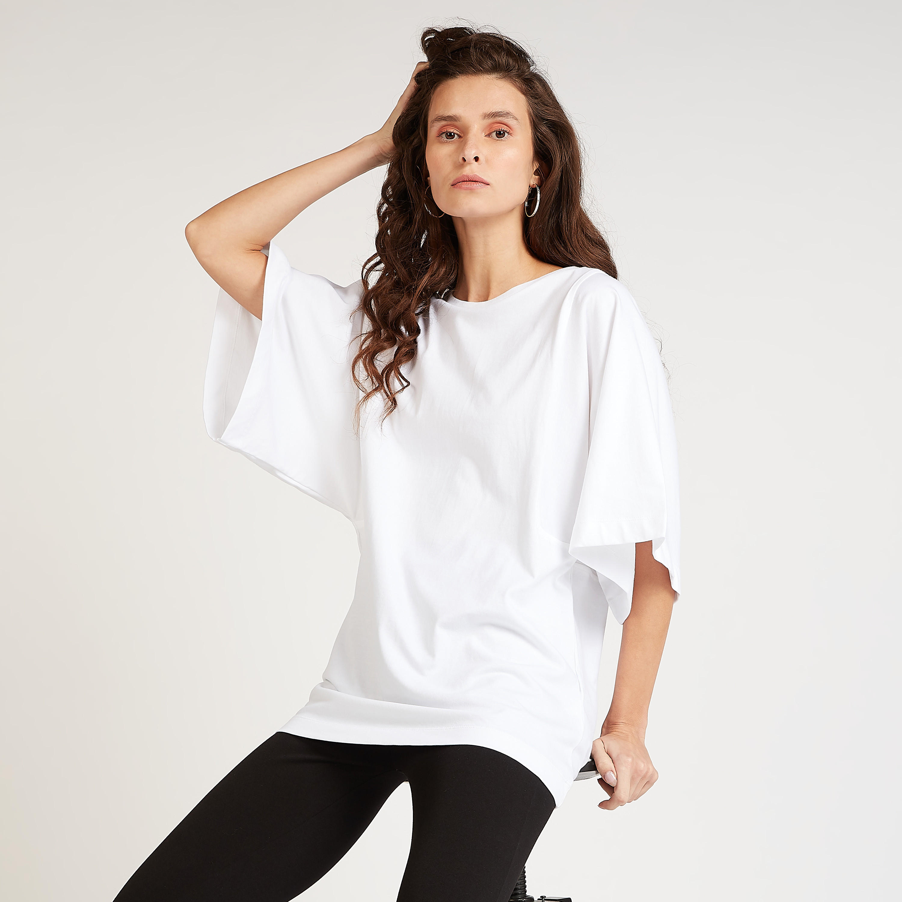 بلوزة سادة بياقة ضيقة وأكمام واسعة-women-clothing-shirtsandblouses-blouses-image-1