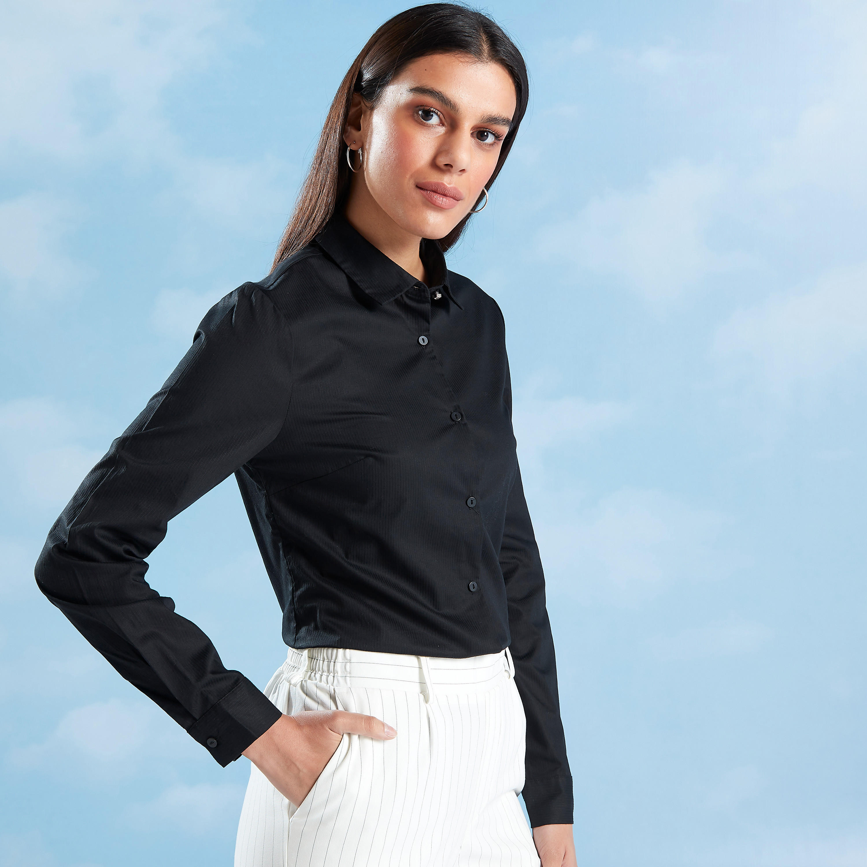قميص سادة بياقة عاديّة وأكمام طويلة-women-clothing-shirtsandblouses-shirts-image-5