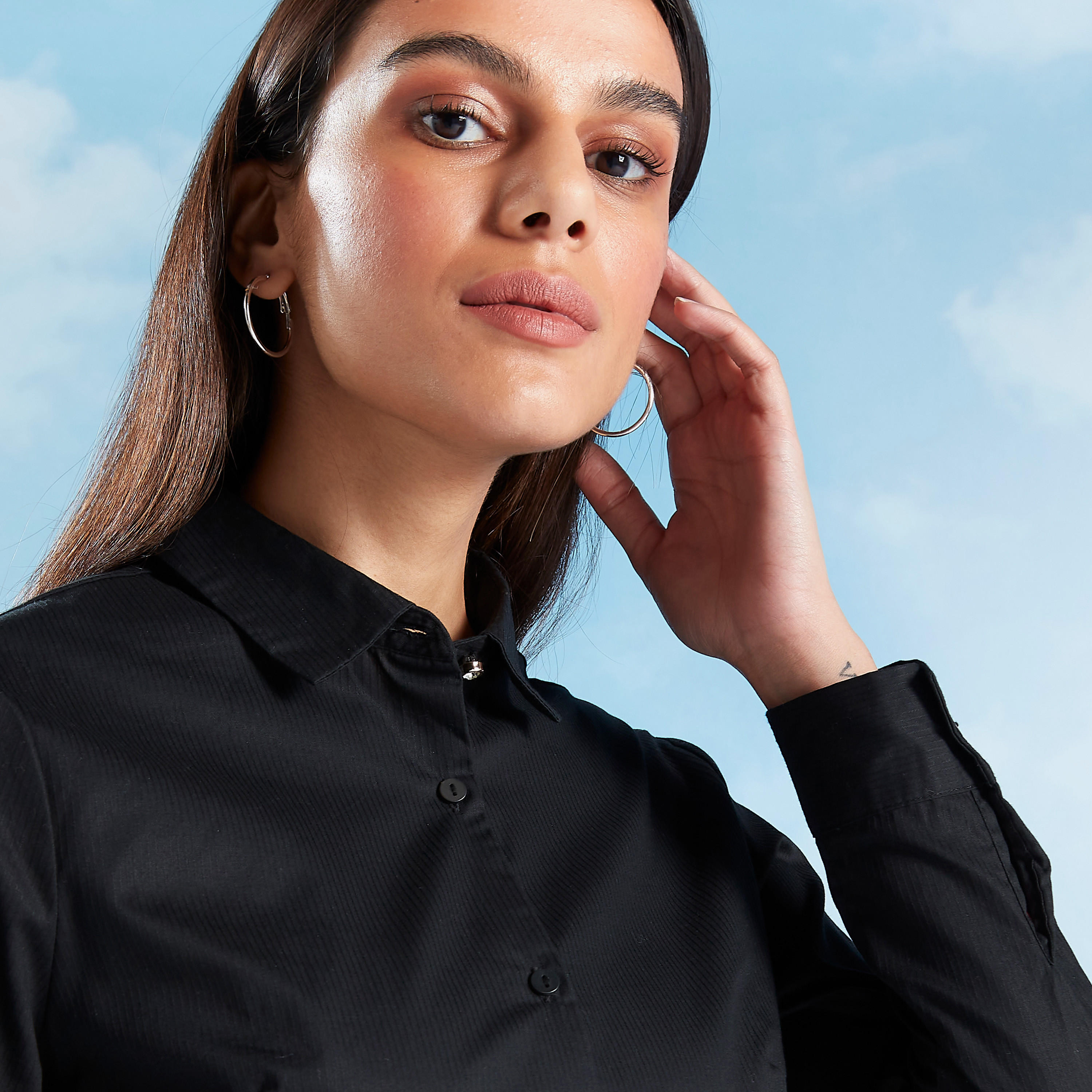 قميص سادة بياقة عاديّة وأكمام طويلة-women-clothing-shirtsandblouses-shirts-image-3