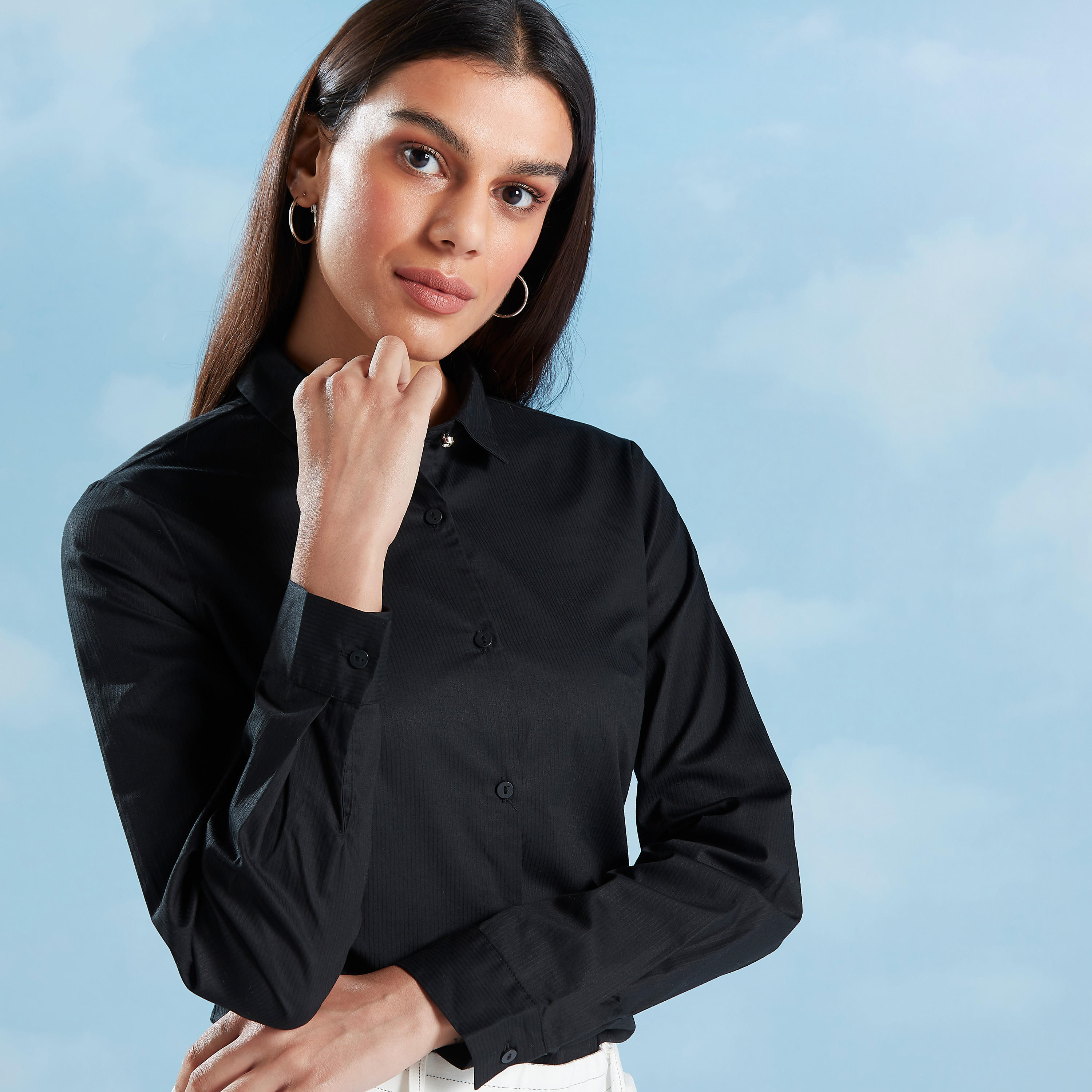 قميص سادة بياقة عاديّة وأكمام طويلة-women-clothing-shirtsandblouses-shirts-image-1
