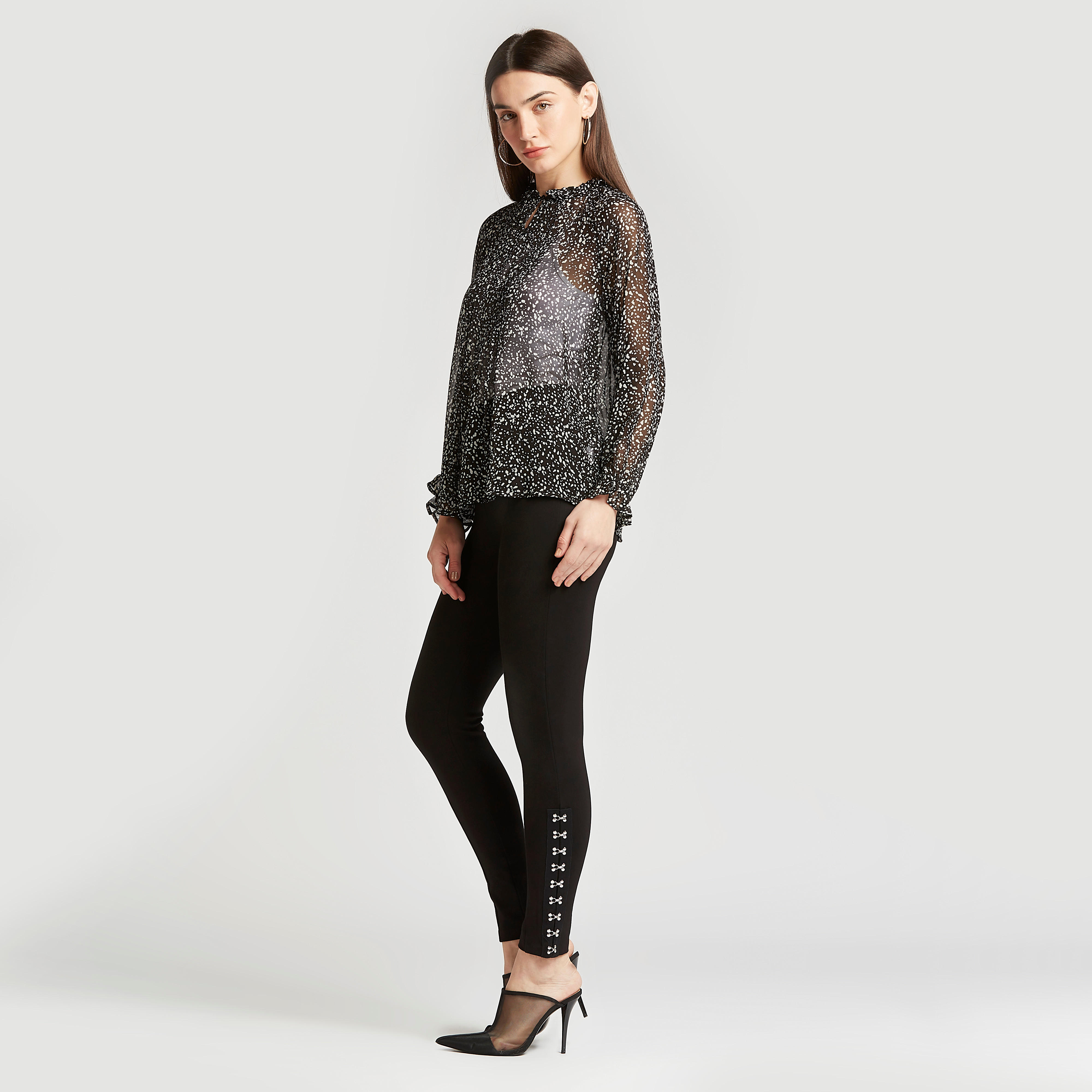 بنطلون ليقنز سكيني سادة بخصر مطاطي متوسط الارتفاع-women-clothing-bottoms-leggings-image-2