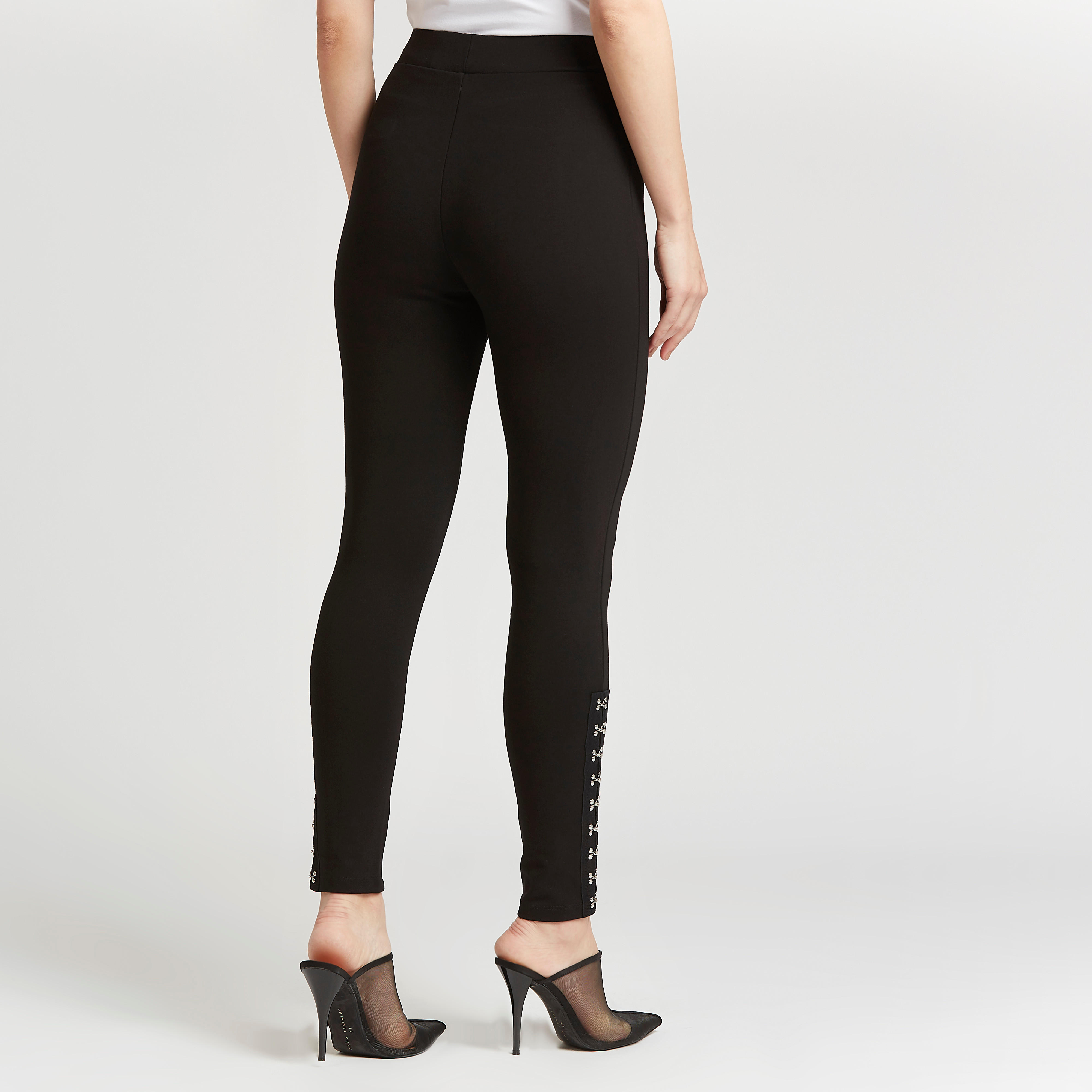 بنطلون ليقنز سكيني سادة بخصر مطاطي متوسط الارتفاع-women-clothing-bottoms-leggings-image-4
