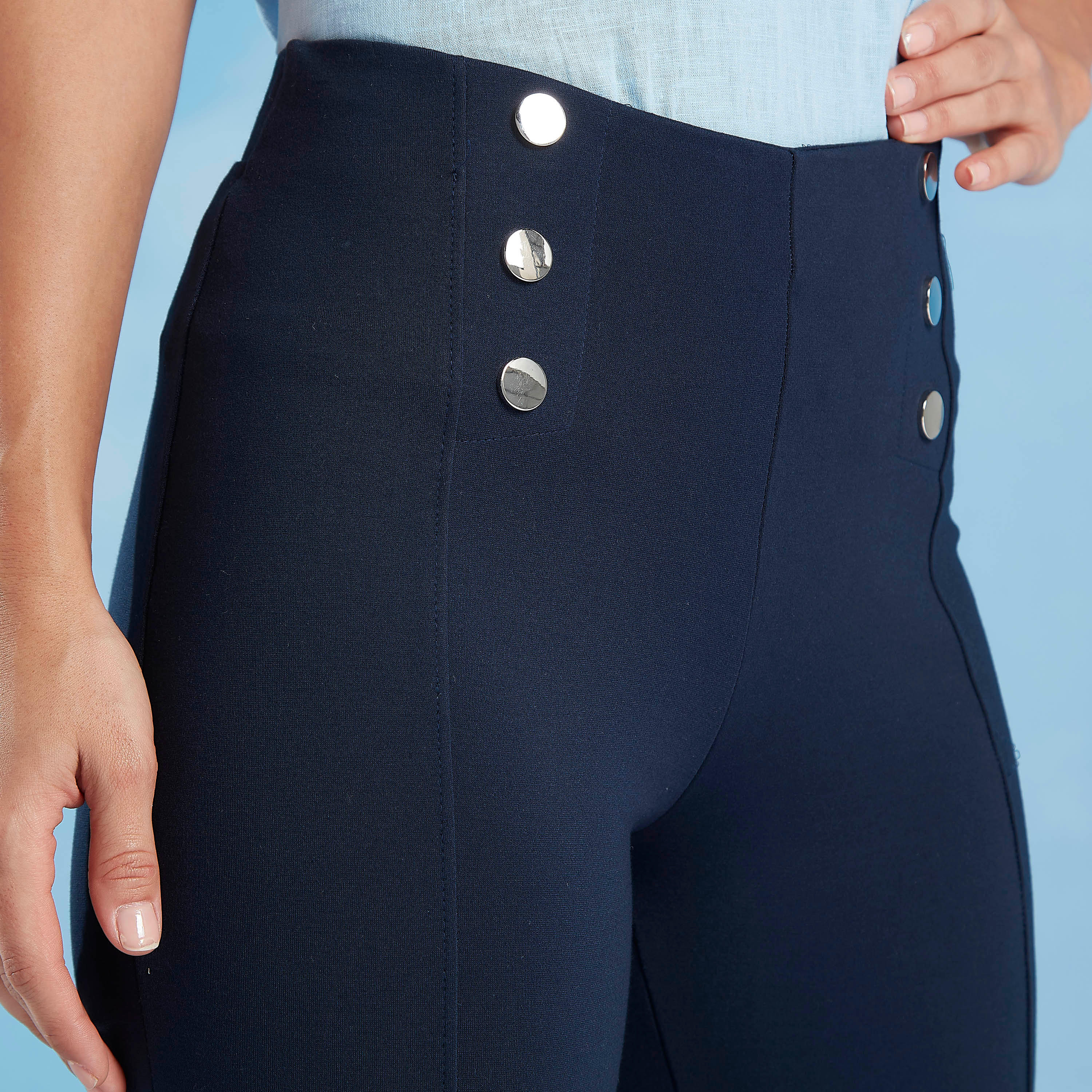 بنطلون ليقنز سكيني سادة بخصر مطاطي متوسط الارتفاع-women-clothing-bottoms-leggings-image-3