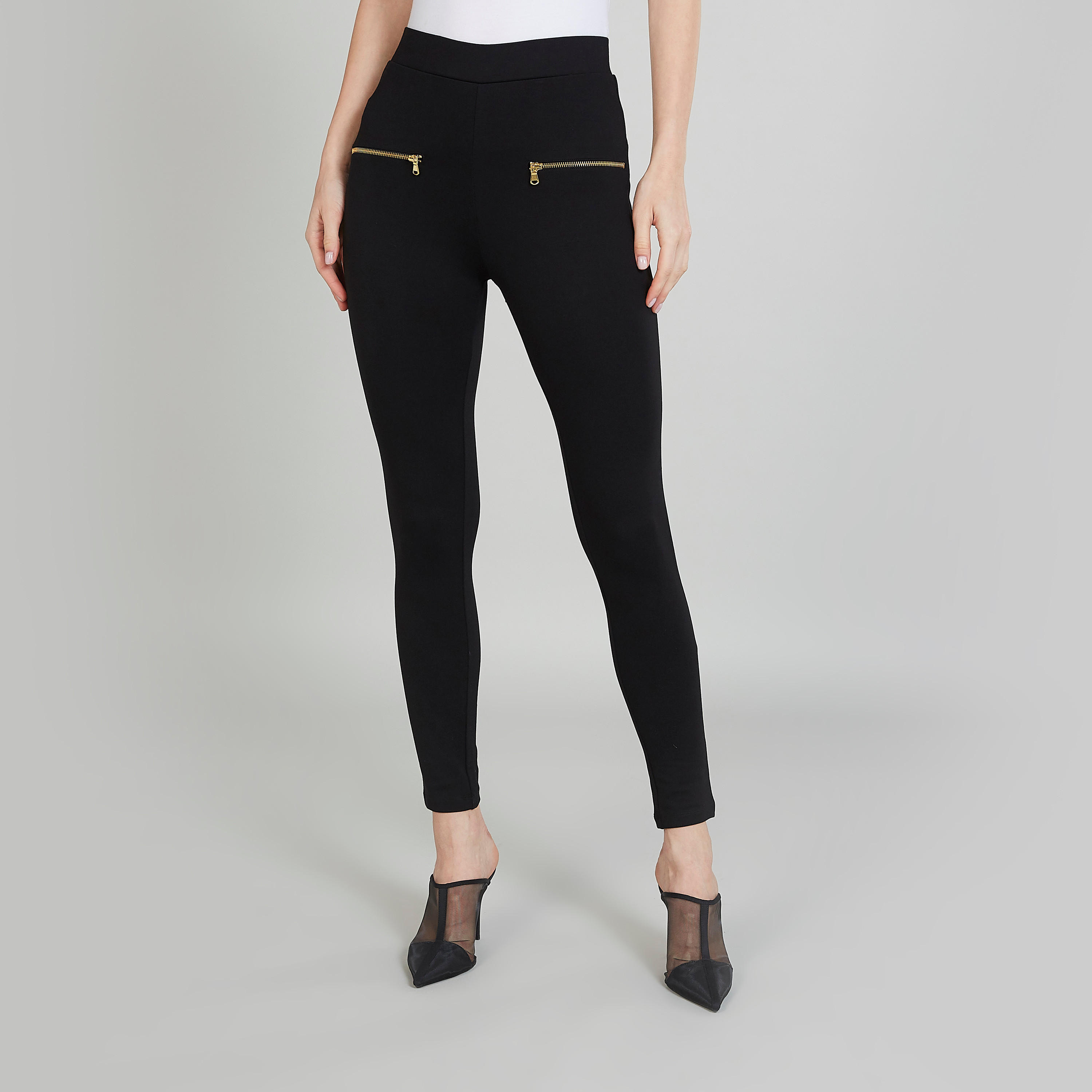 Skinny Fit Solid Mid-Rise Leggings with Zip Detail-women-clothing-bottoms-leggings-image-1