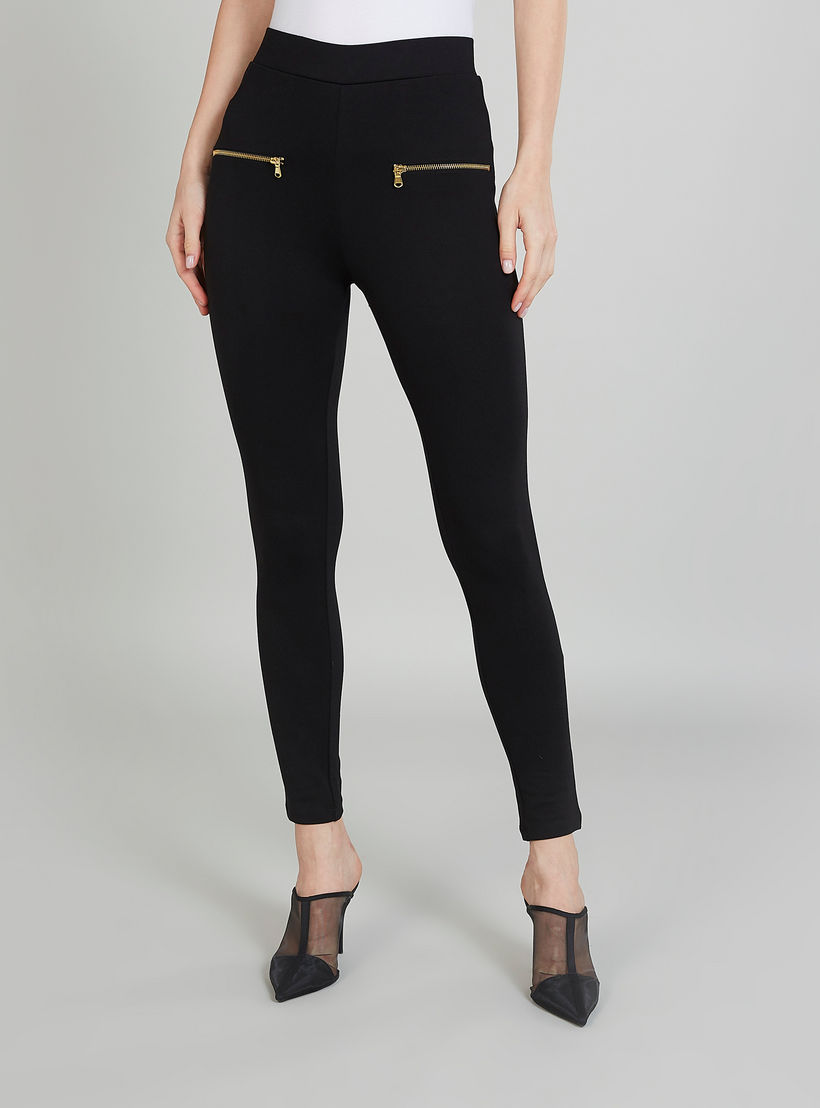 Skinny Fit Solid Mid-Rise Leggings with Zip Detail-women-clothing-bottoms-leggings-image-1