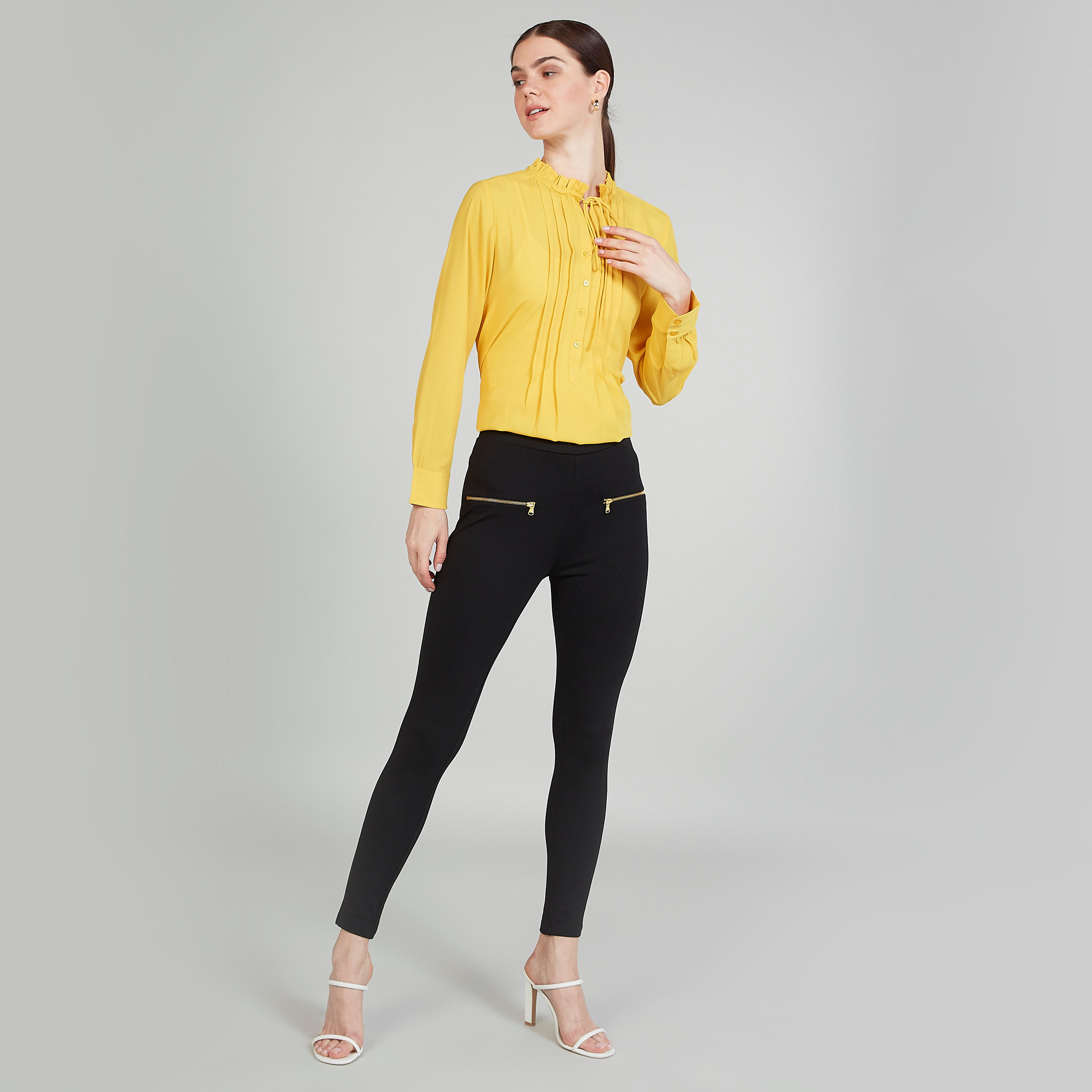 Skinny Fit Solid Mid-Rise Leggings with Zip Detail-women-clothing-bottoms-leggings-image-2