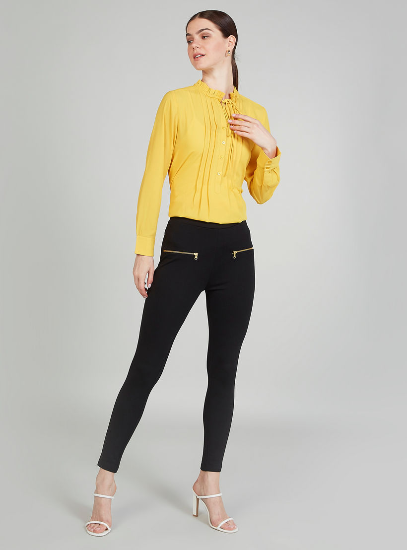 Skinny Fit Solid Mid-Rise Leggings with Zip Detail-women-clothing-bottoms-leggings-image-2